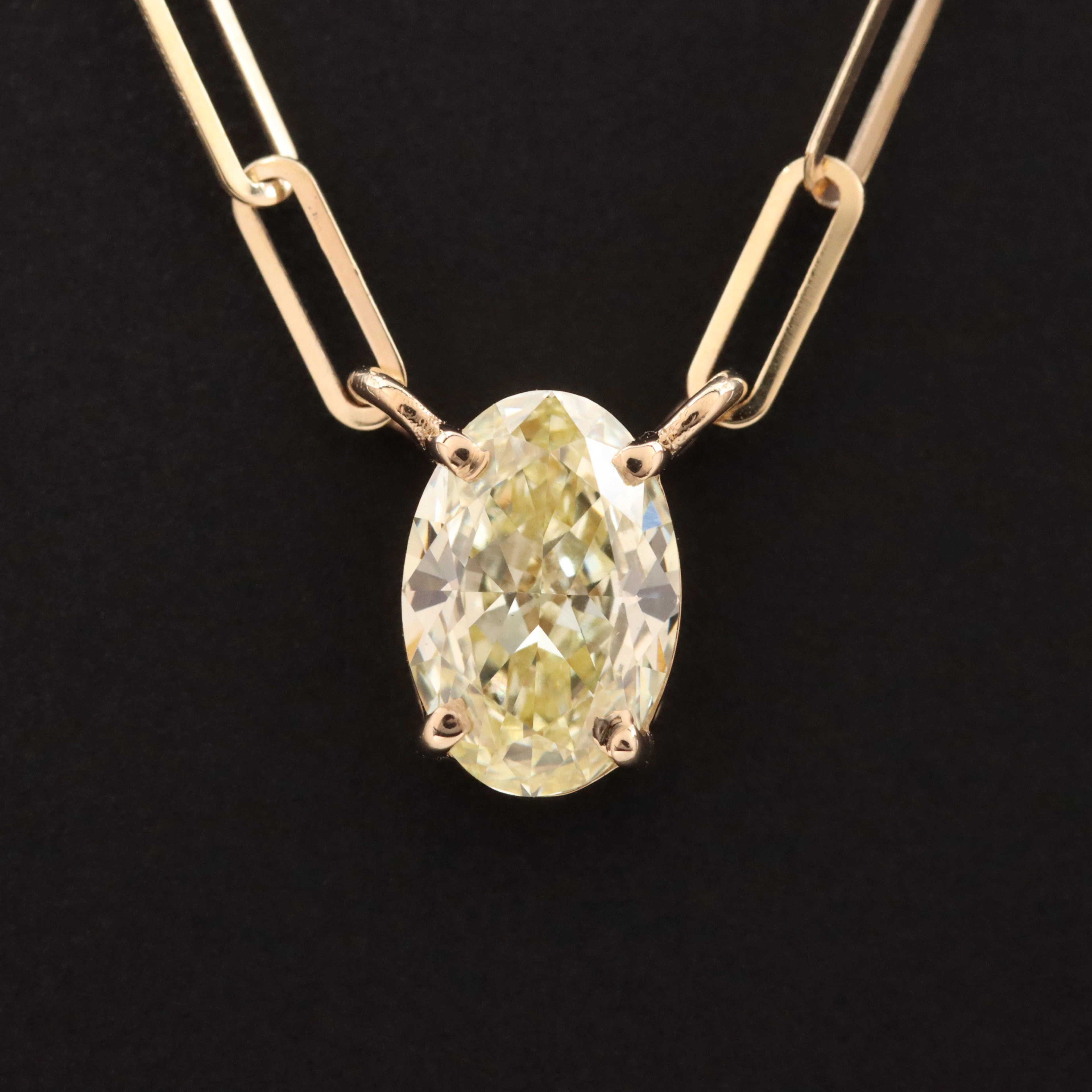 14K 1.03 CT Lab Grown Fancy Yellow Diamond Solitaire Necklace with IGI Report