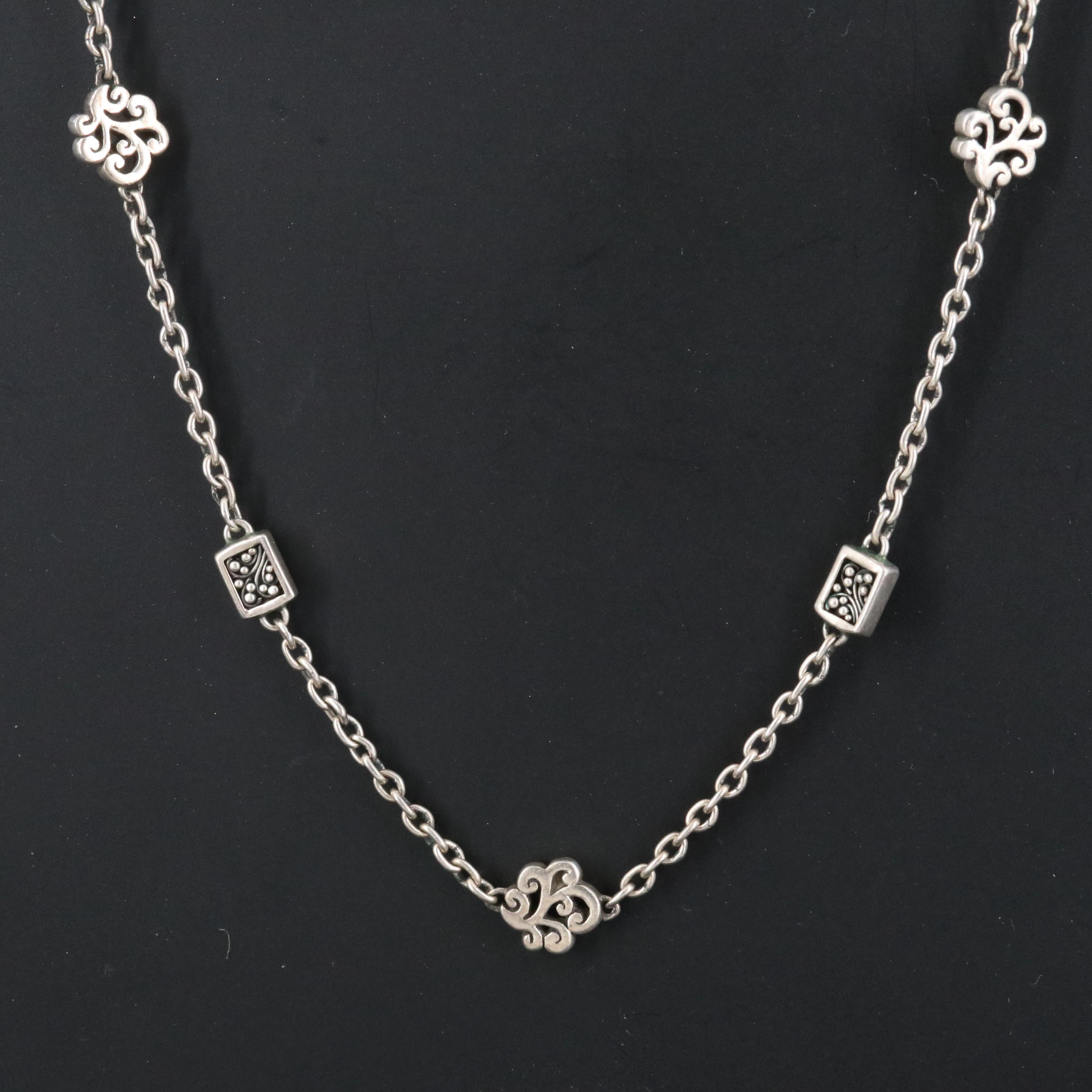 Lois Hill Sterling Scroll Station Necklace
