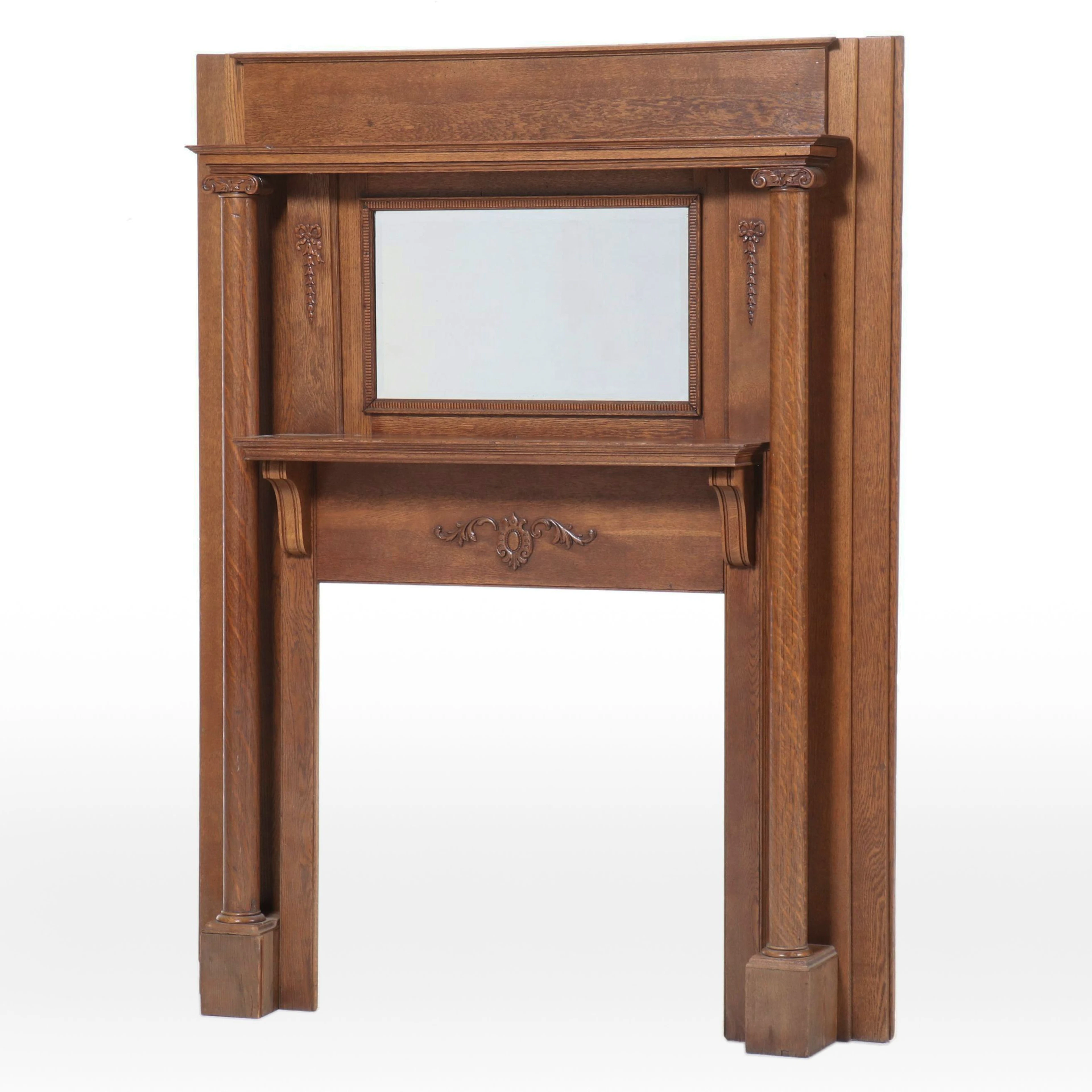 Late Victorian Oak Fireplace Mantel With Mirror, Late 19th/Early 20th Century