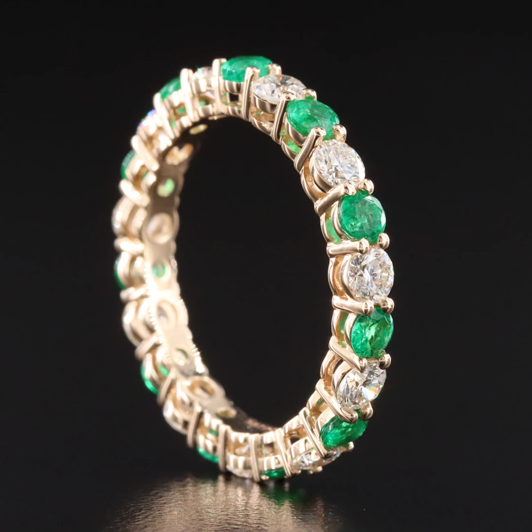 14K 1.21 CTW Diamond and Emerald Eternity Band