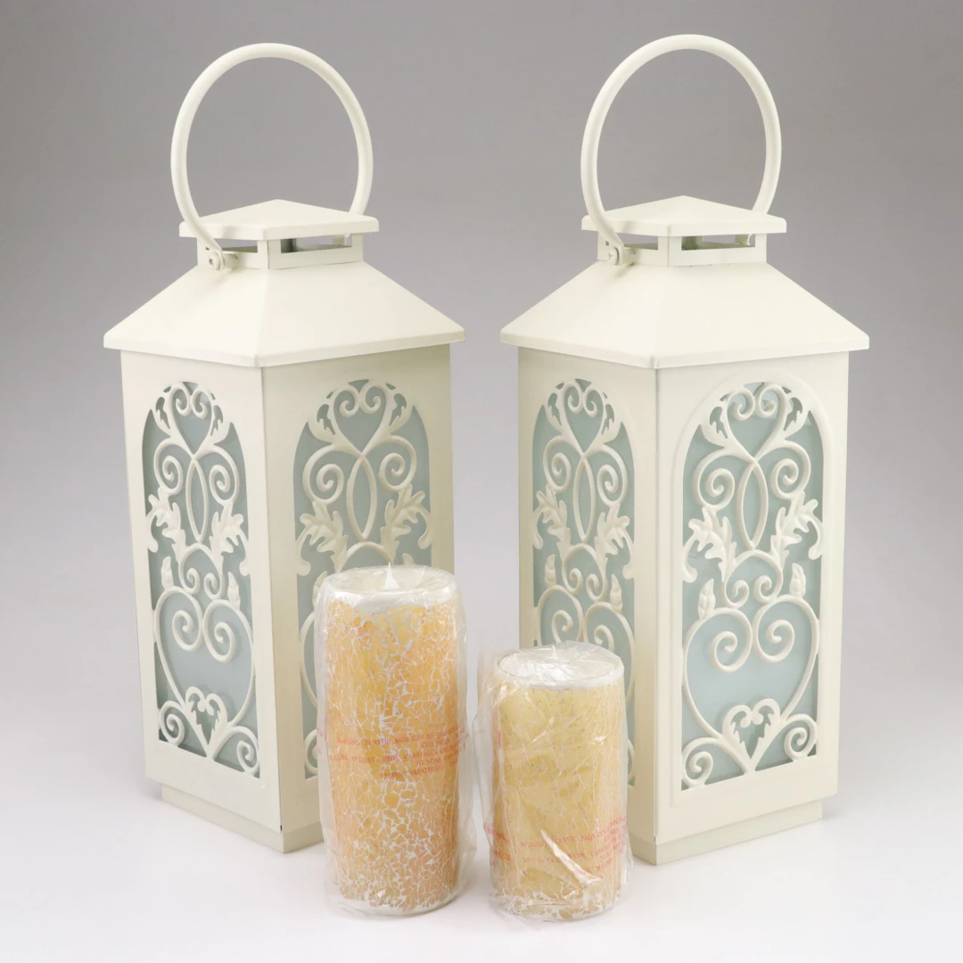 Pair of Metal Lanterns with Faux Candles
