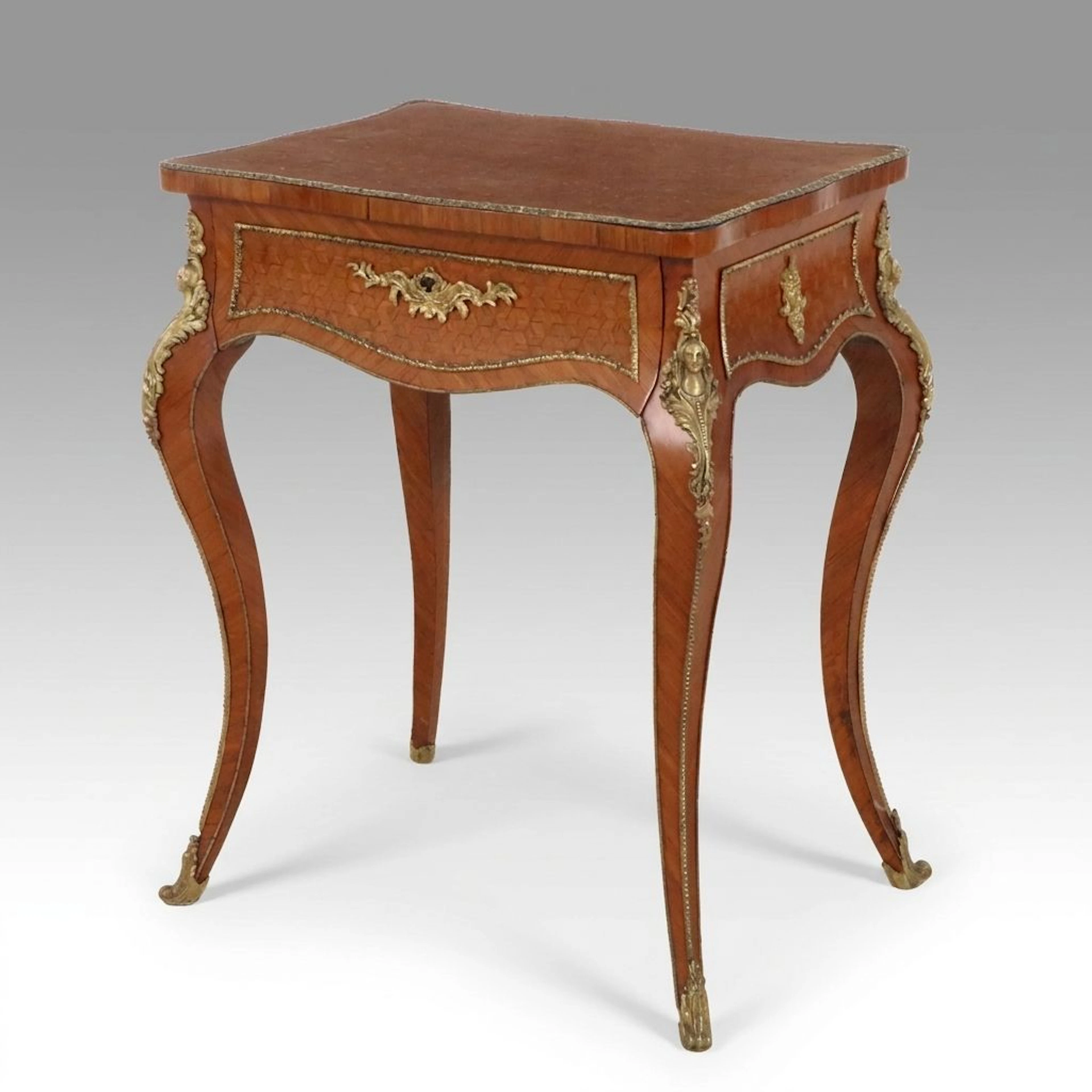 French Louis XV Style Inlaid Ormolu Mounted Vanity Sewing Table