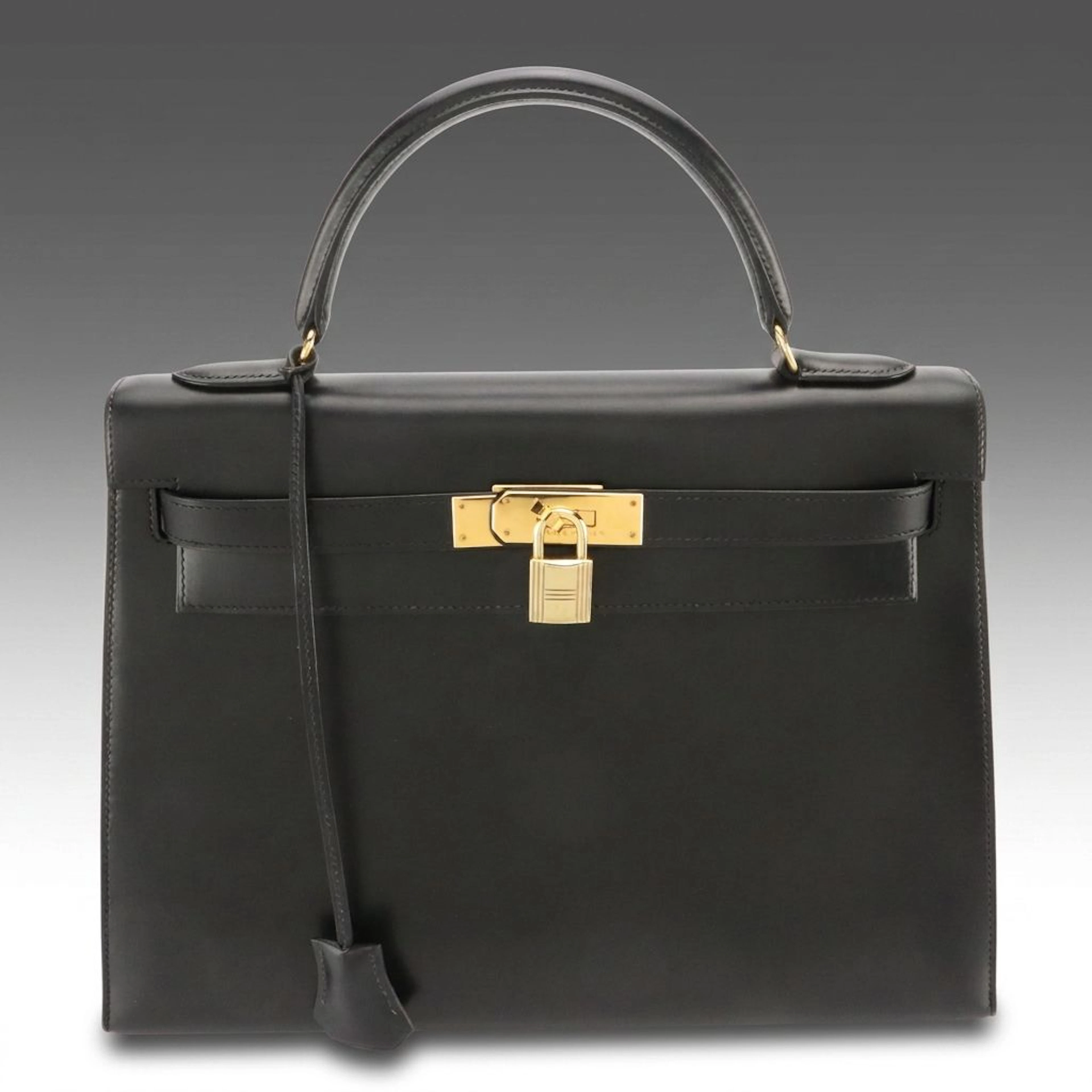 Hermès Kelly Sellier 32 Satchel in Black Box Calf Leather