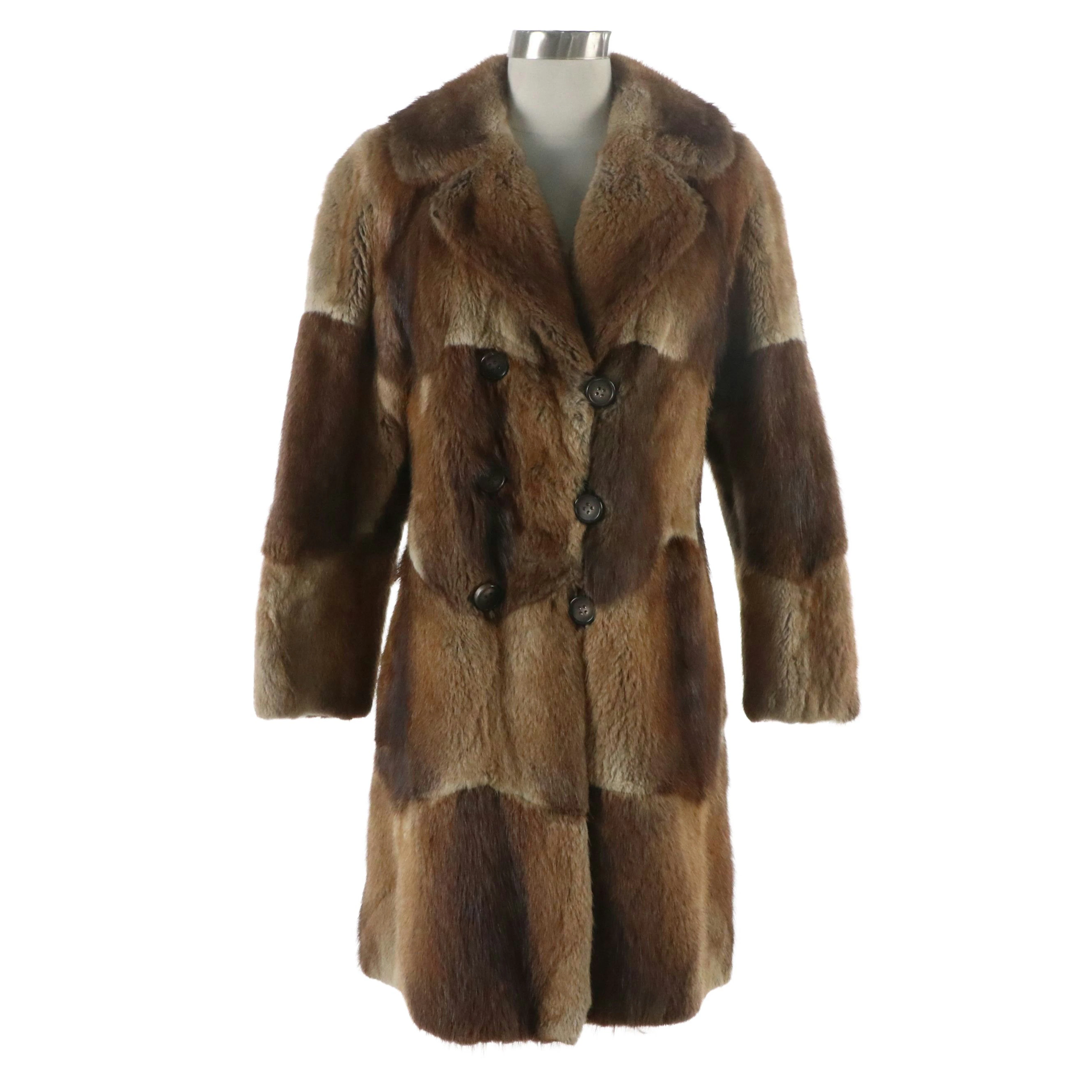 Canadian Beaver Fur Patchwork Double-Breasted Coat, Vintage
