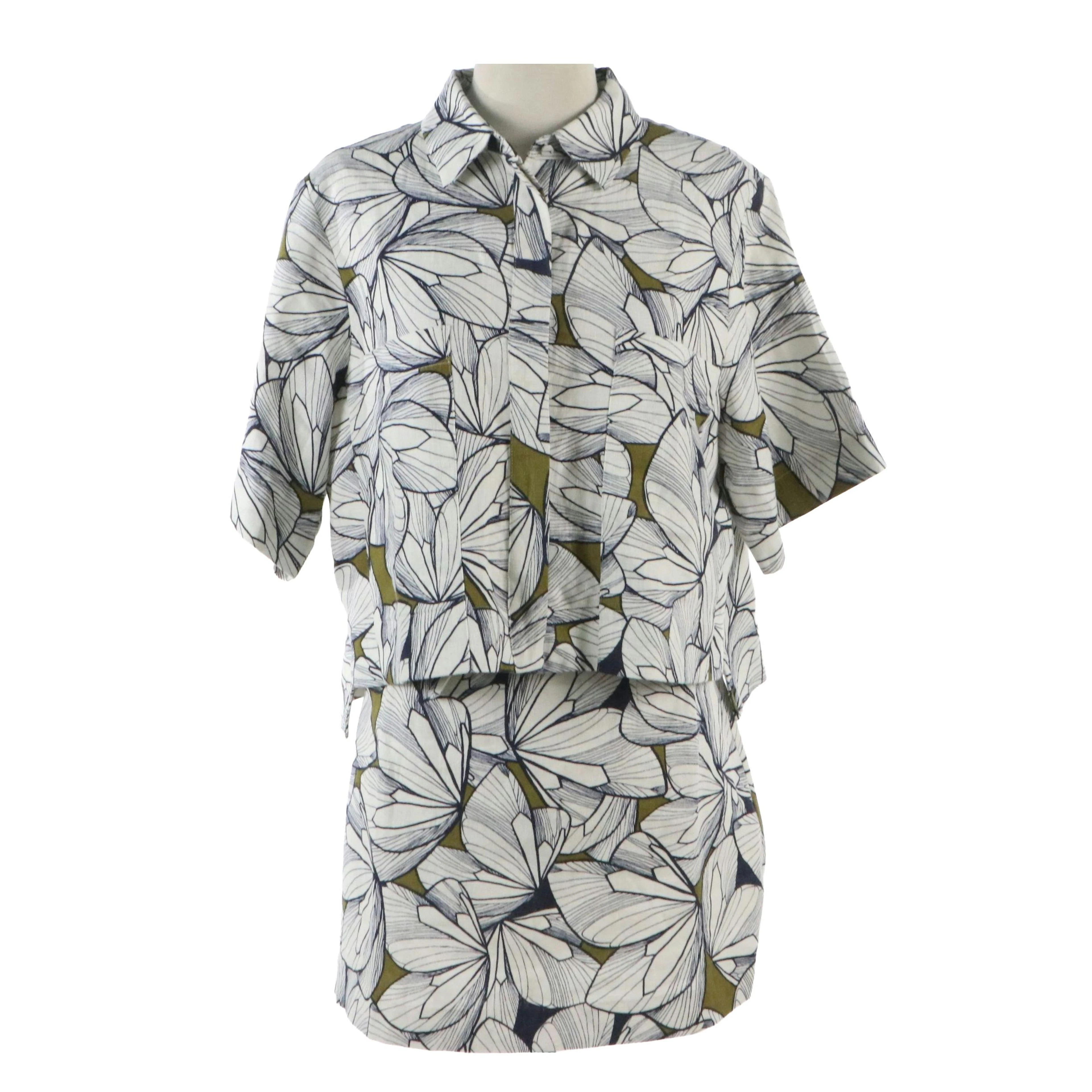 Banana Republic Boxy Cropped Shirt and Skirt Set in Boho Paisley Printed Linen