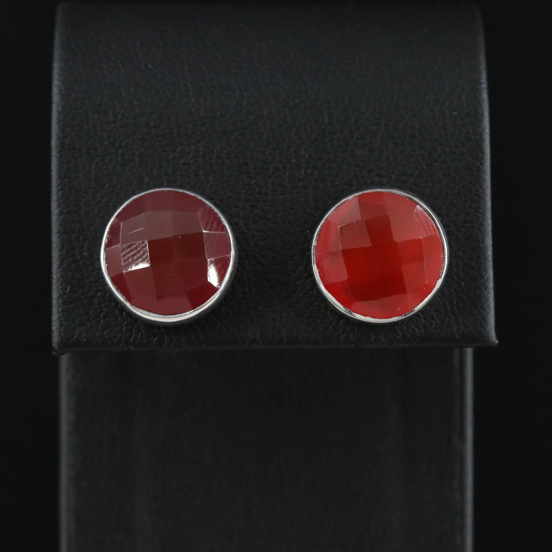 Sterling Carnelian Button Earrings