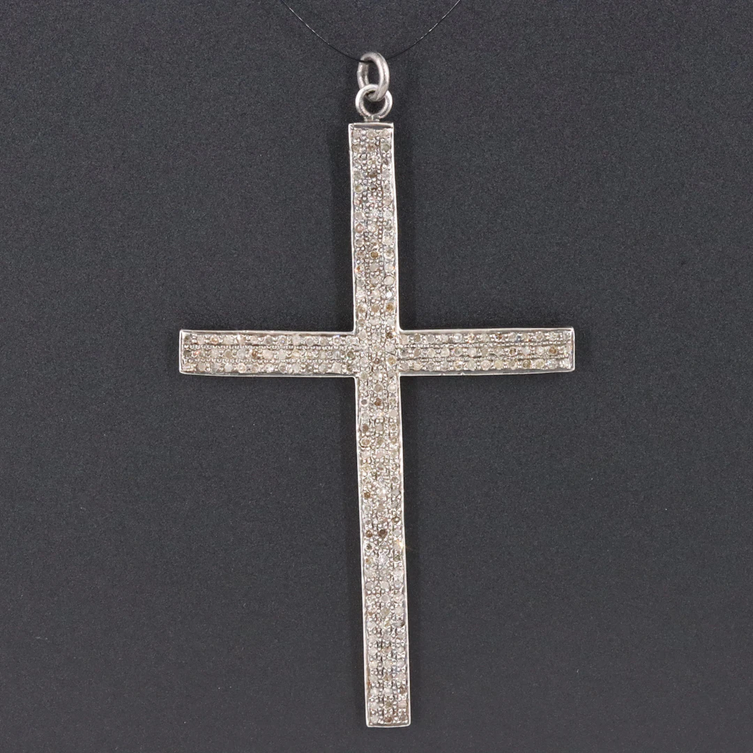 Sterling Large Diamond Cross Pendant Attributed to Sheryl Lowe