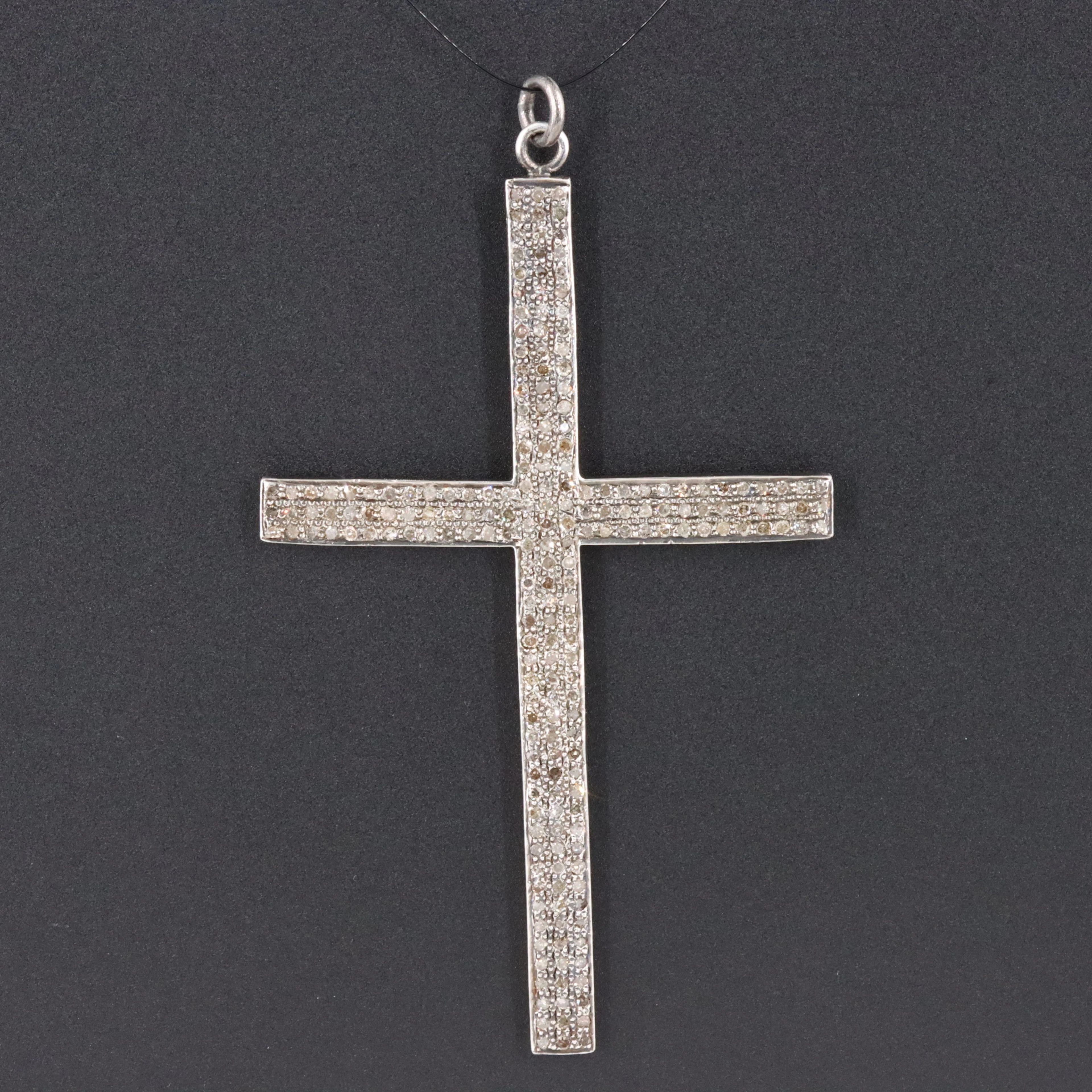 Sterling Large Diamond Cross Pendant Attributed to Sheryl Lowe