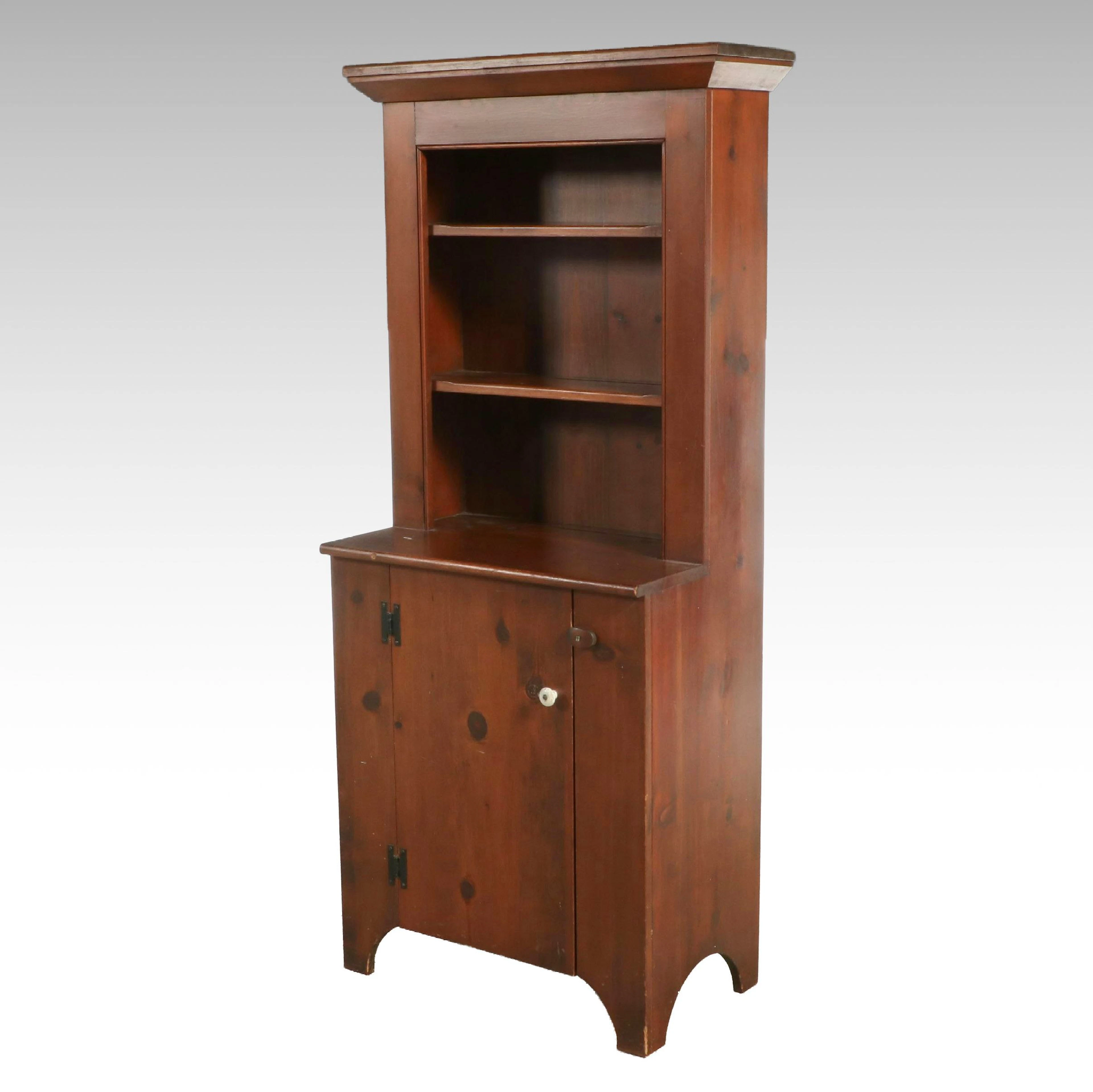 Primitive Pine Step-Back Cupboard, Mid to Late 20th Century