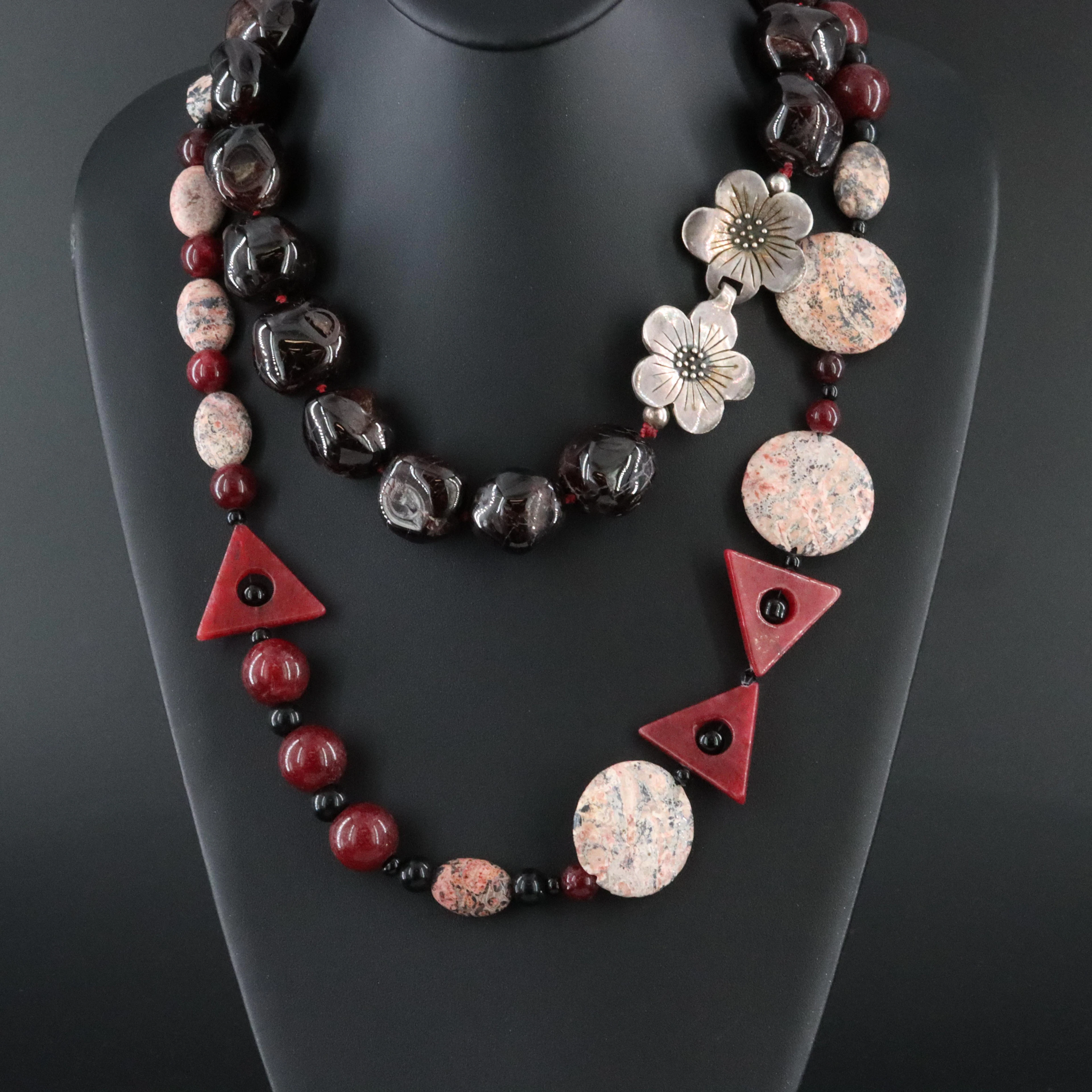 Garnet, Quartzite, and Rhodonite Necklaces