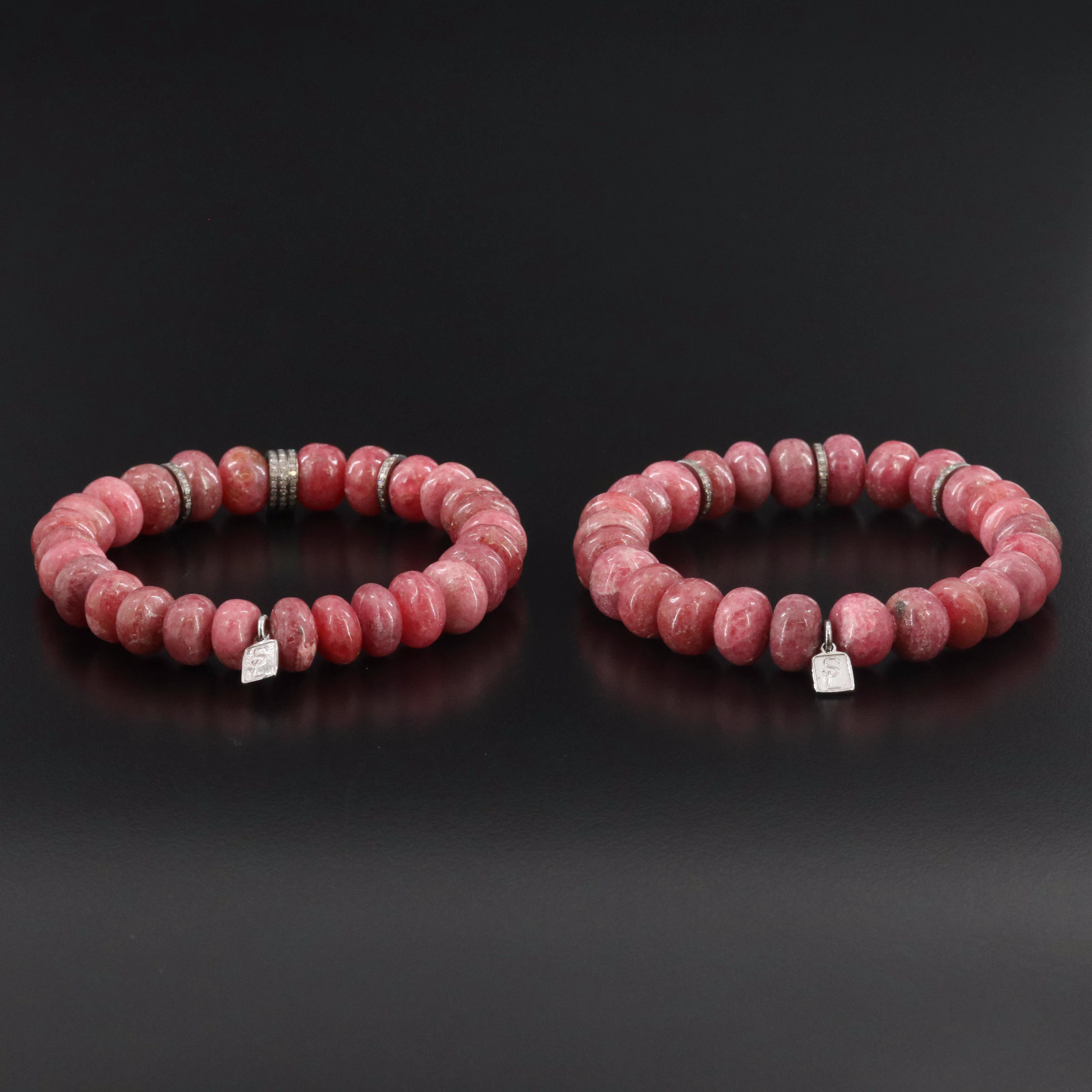 Sheryl Lowe Sterling Rhodonite and Diamond Bracelets