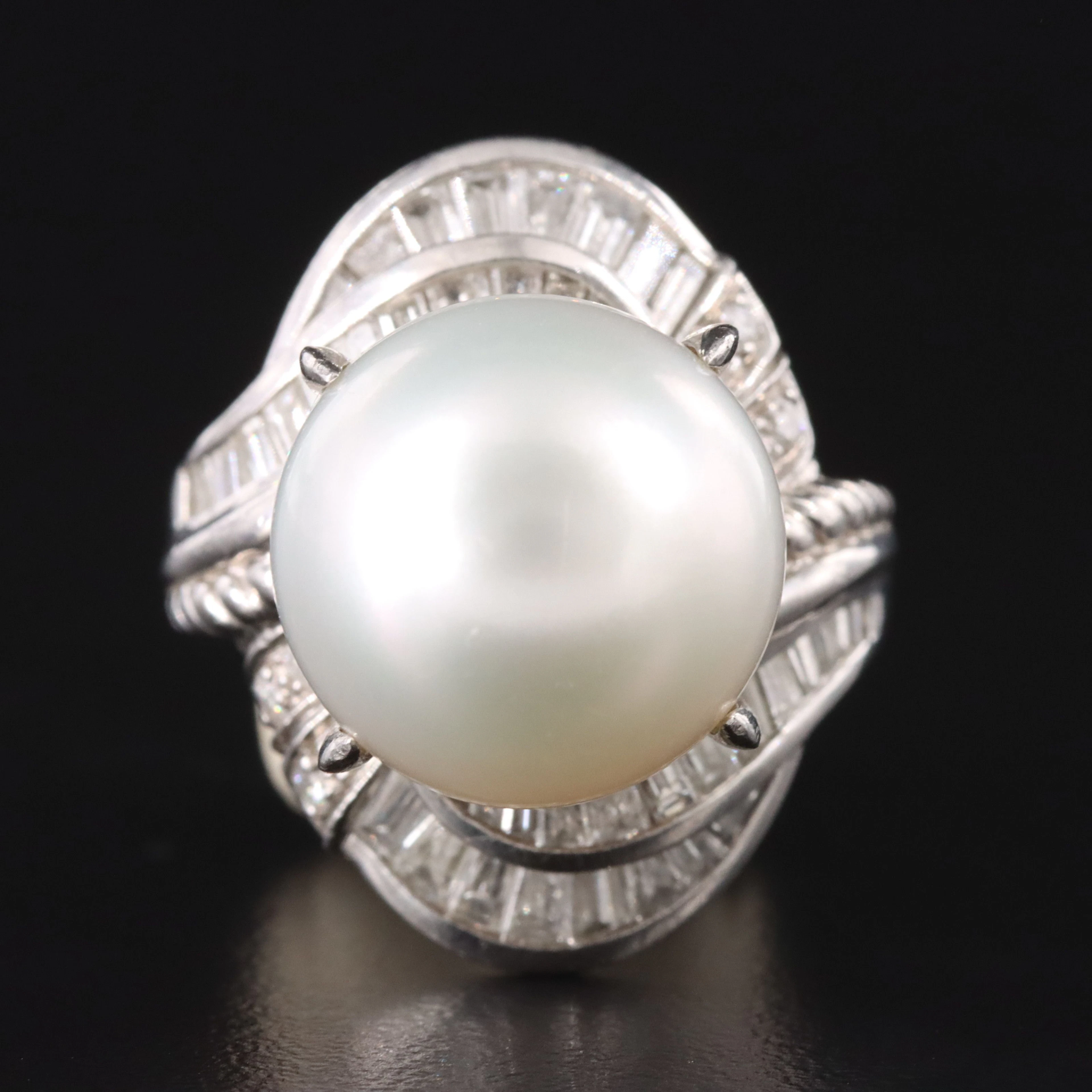 Platinum Pearl and Diamond Ring