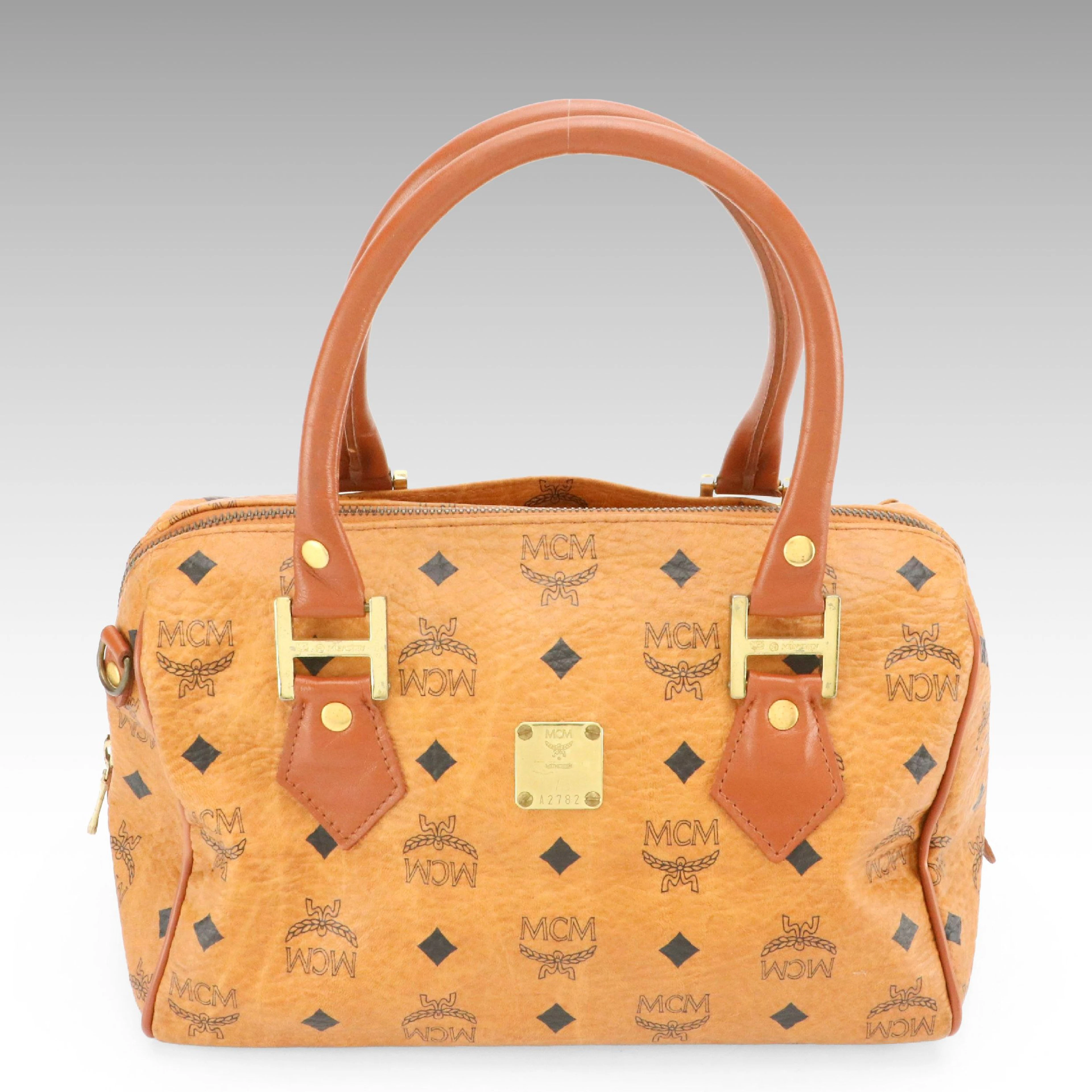 MCM Small Satchel in Cognac Visetos Canvas, Vintage