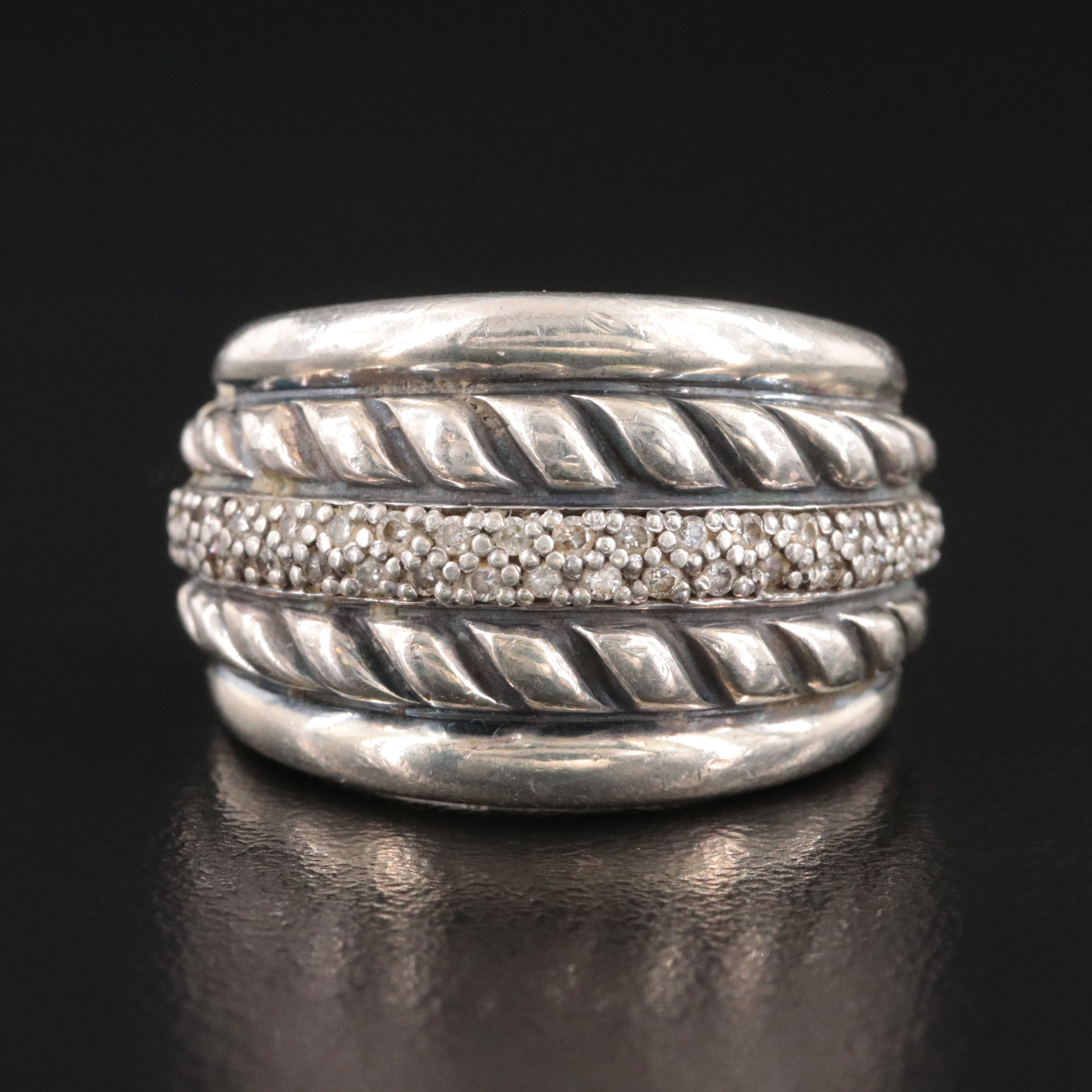 David Yurman Sterling and Diamond Multi-Row Cable Ring
