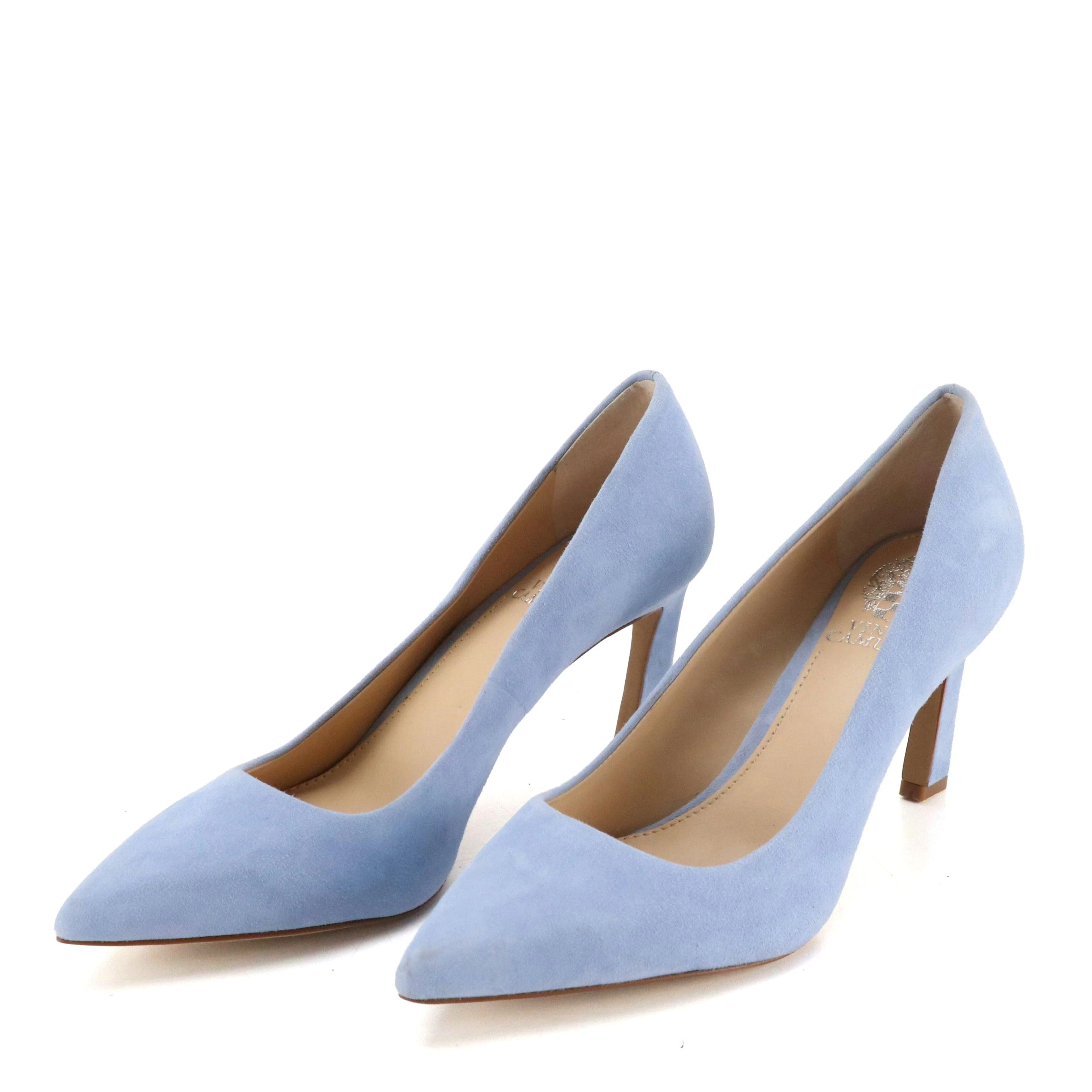 Vince Camuto "Retsie" Pointed-Toe Pumps in Sky Blue Suede
