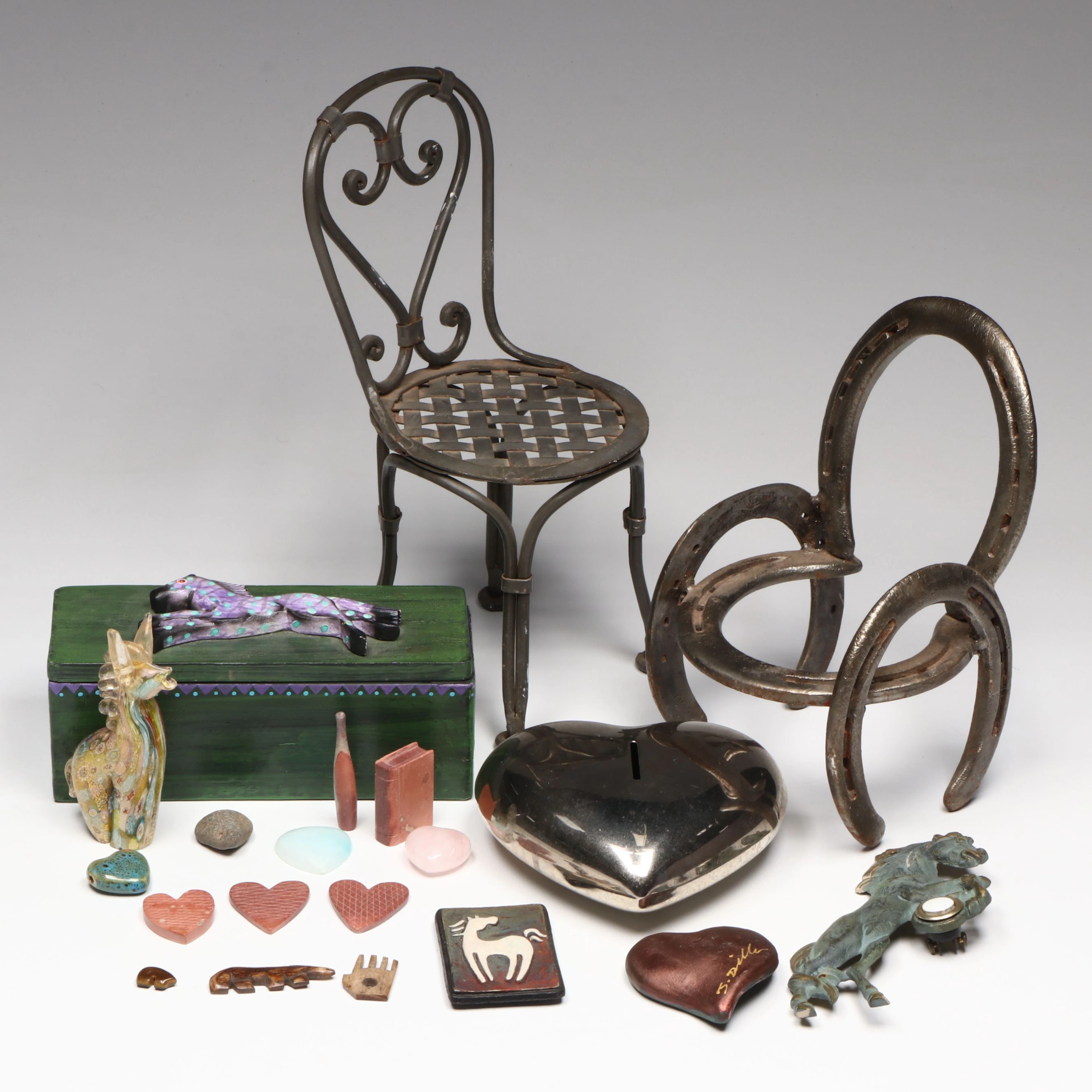 Southwestern Wooden Horse Box, Horseshoe Chair and More Figurines