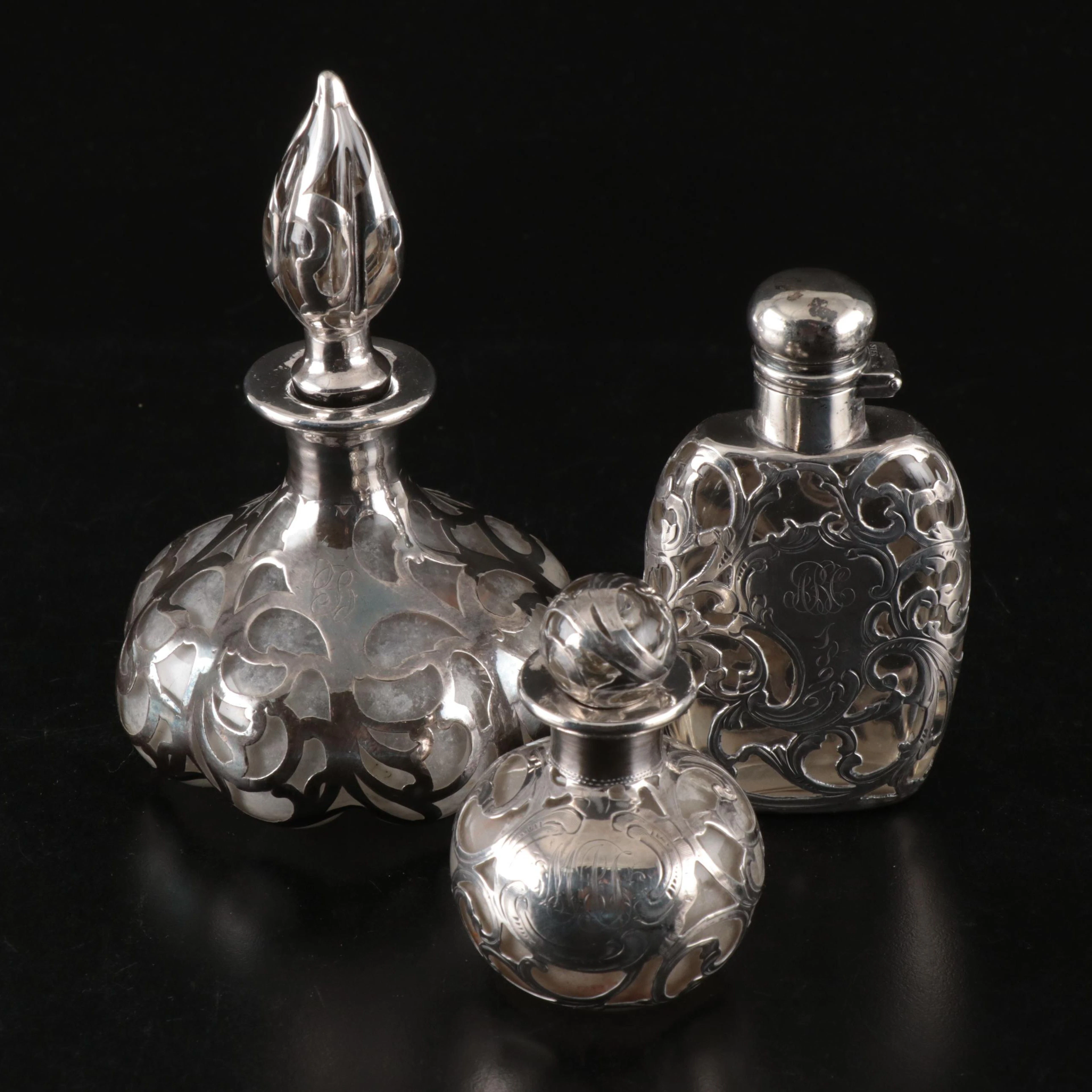 Alvin and Other Art Nouveau Sterling Silver and Glass Perfume Bottles