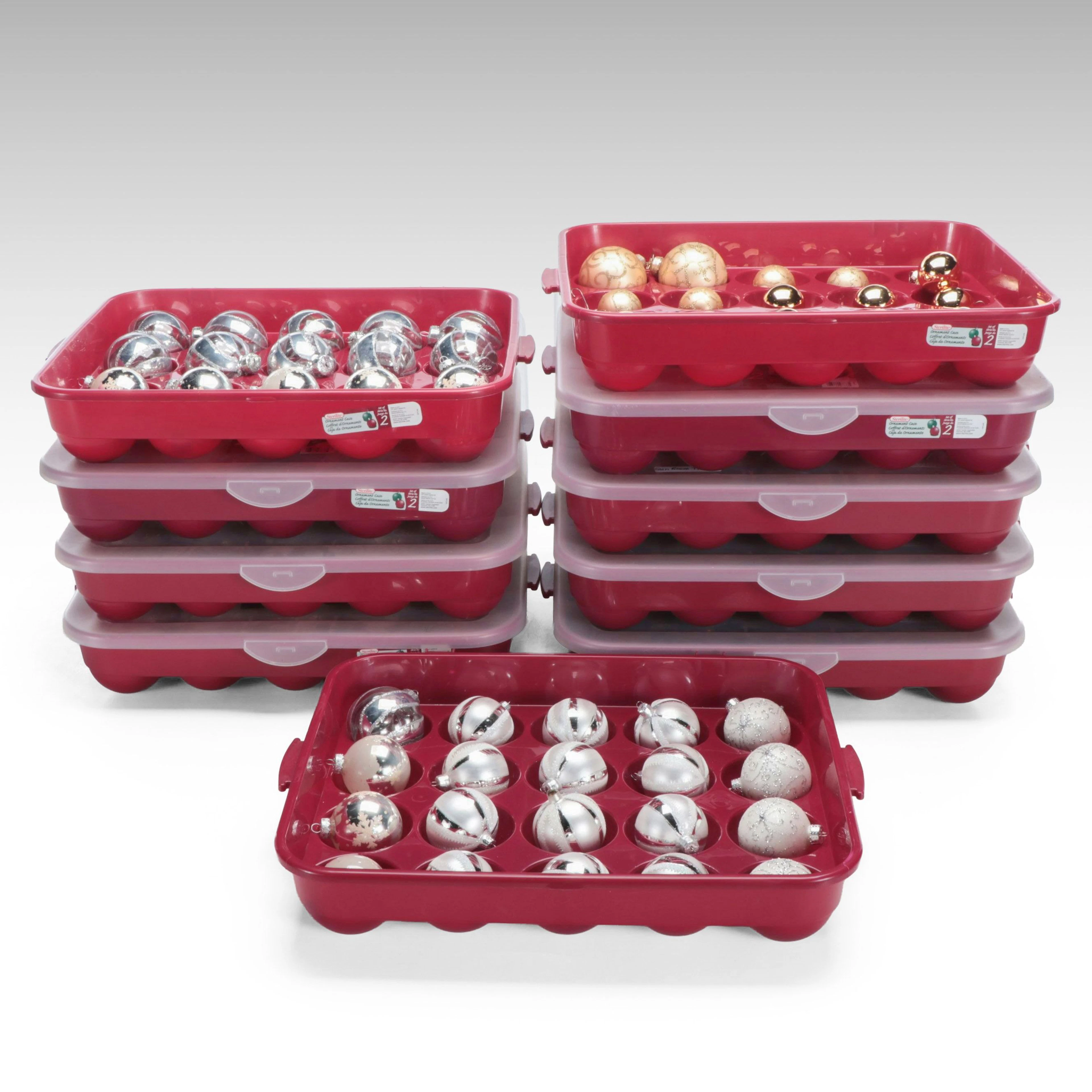 Glitter Embellished and Other Christmas Ornaments with Storage Boxes