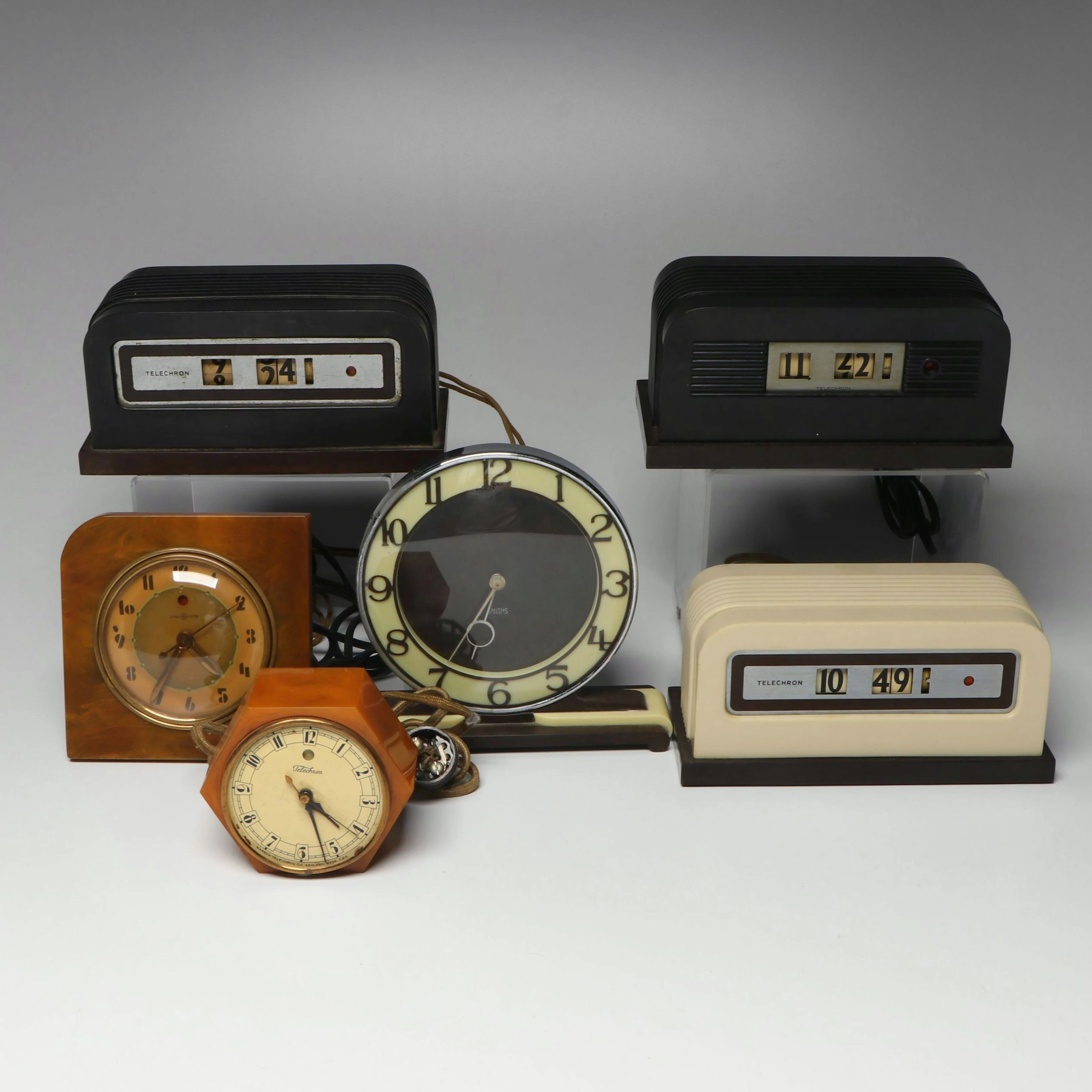Telechron Butterscotc Bakelite Case With Other Art Deco Style Clocks