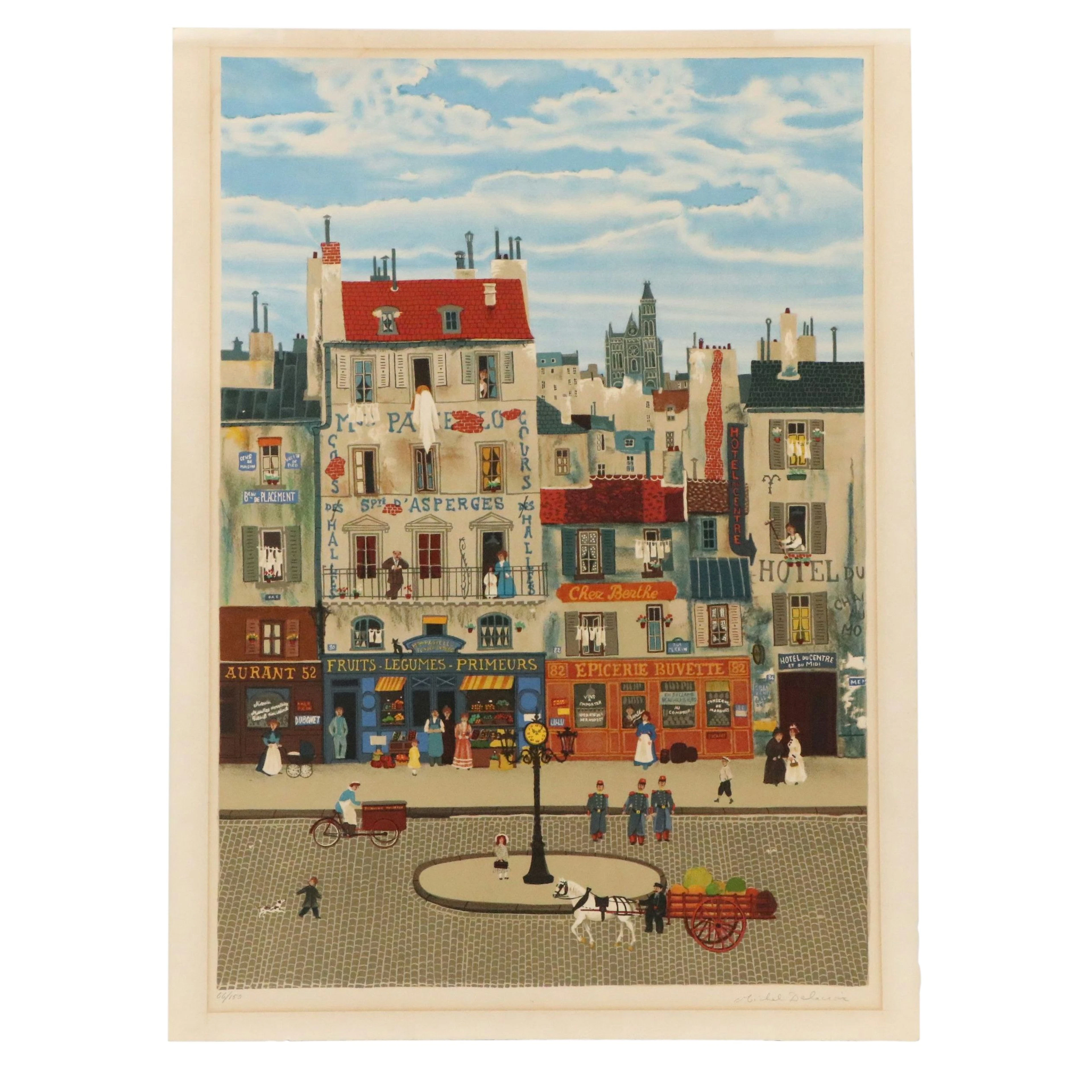 Michel Delacroix Color Lithograph "Chez Berthe," 1977