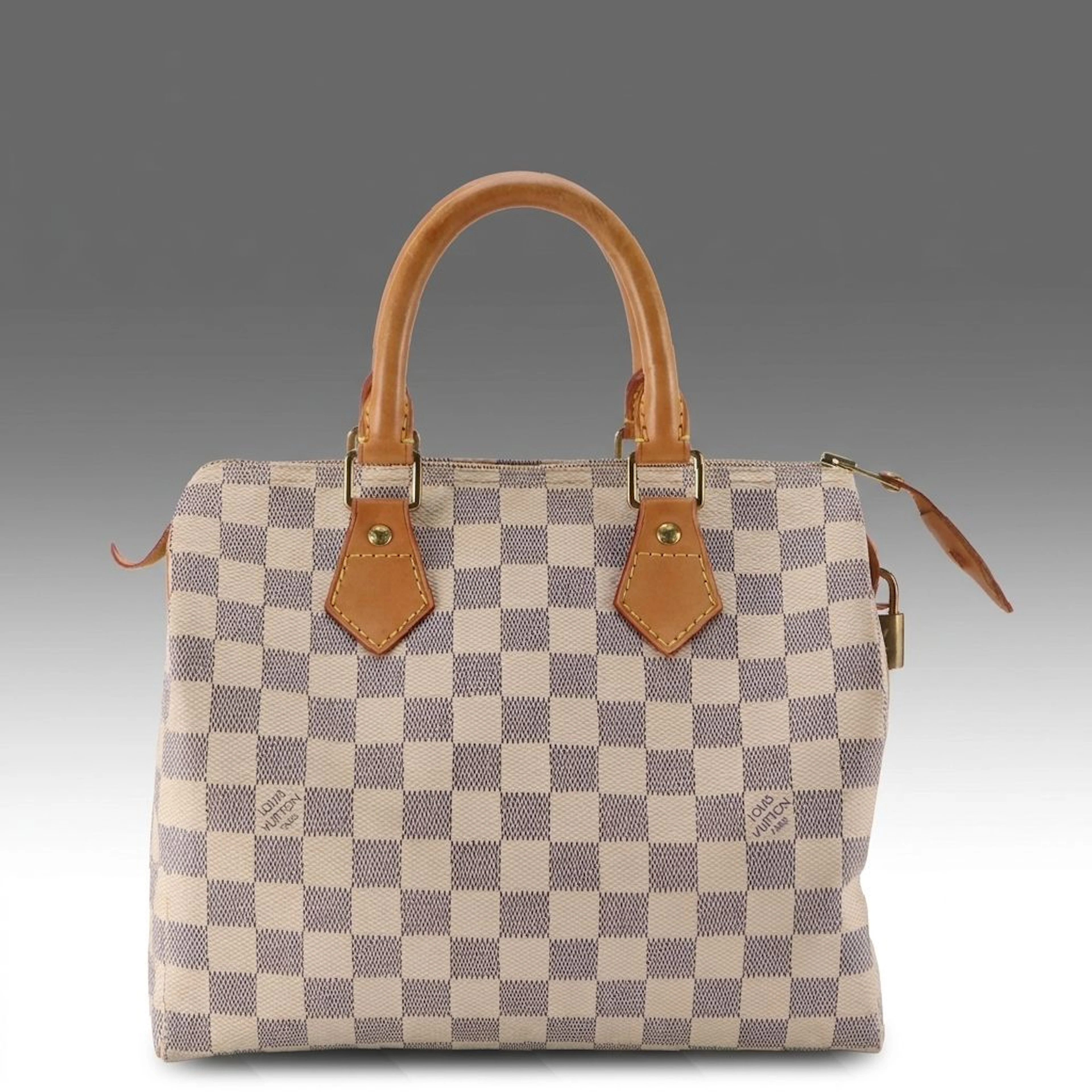 Louis Vuitton Speedy 25 Handbag in Damier Azur Canvas and Vachetta Leather