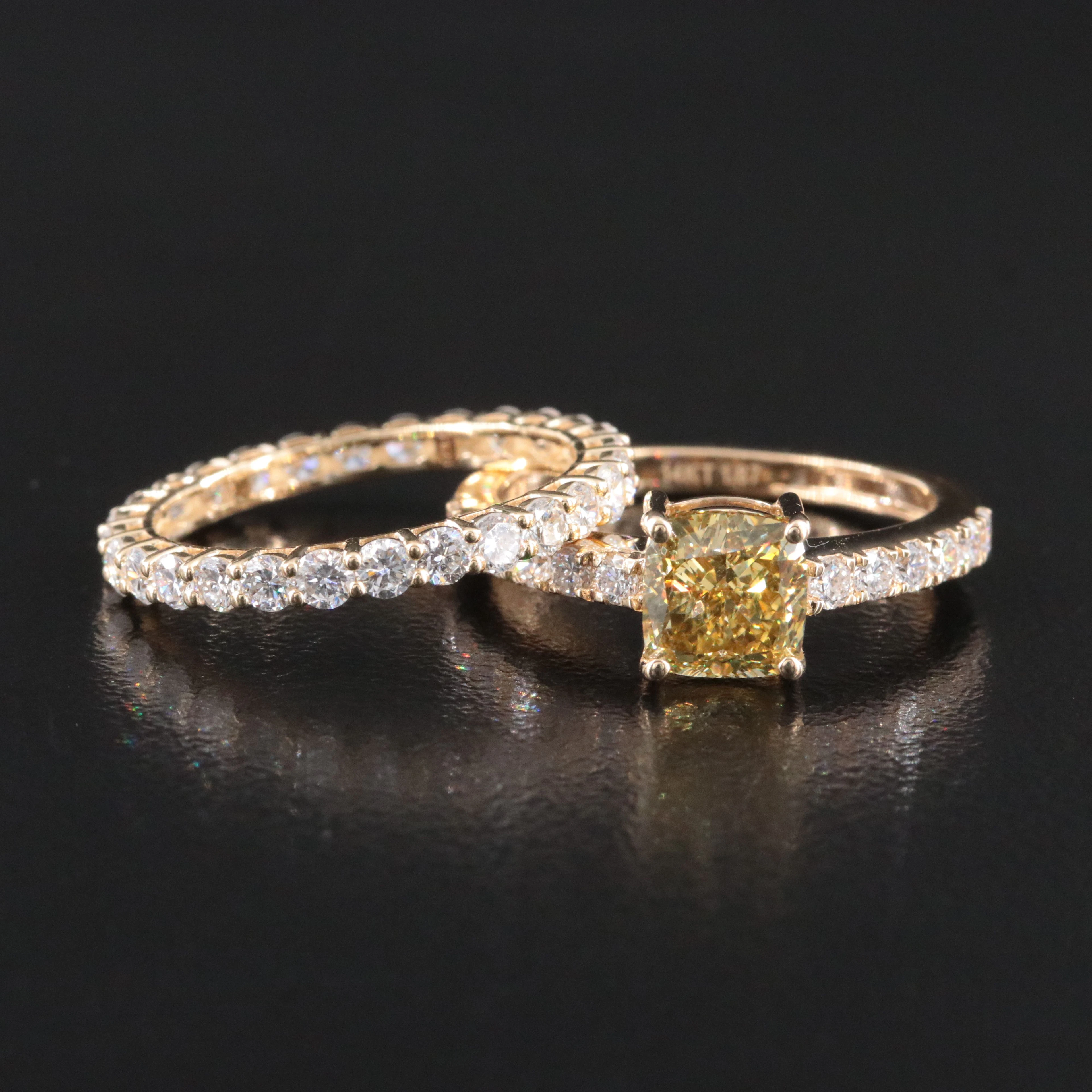 14K 3.07 CTW Lab Grown Diamond Ring and Eternity Band with Fancy Yellow Center
