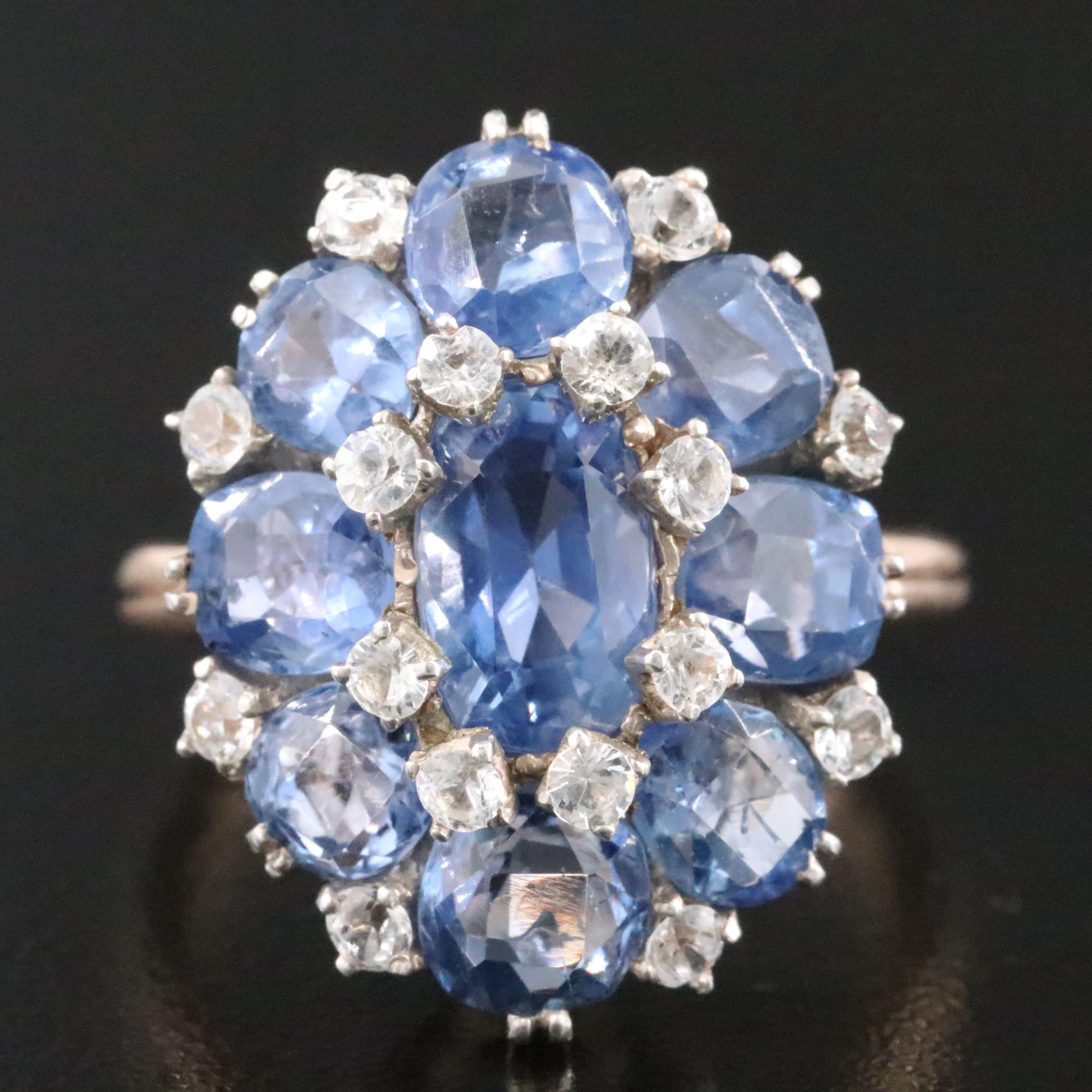 Vintage Blue and White Sapphire Ring Featuring 9K and Sterling