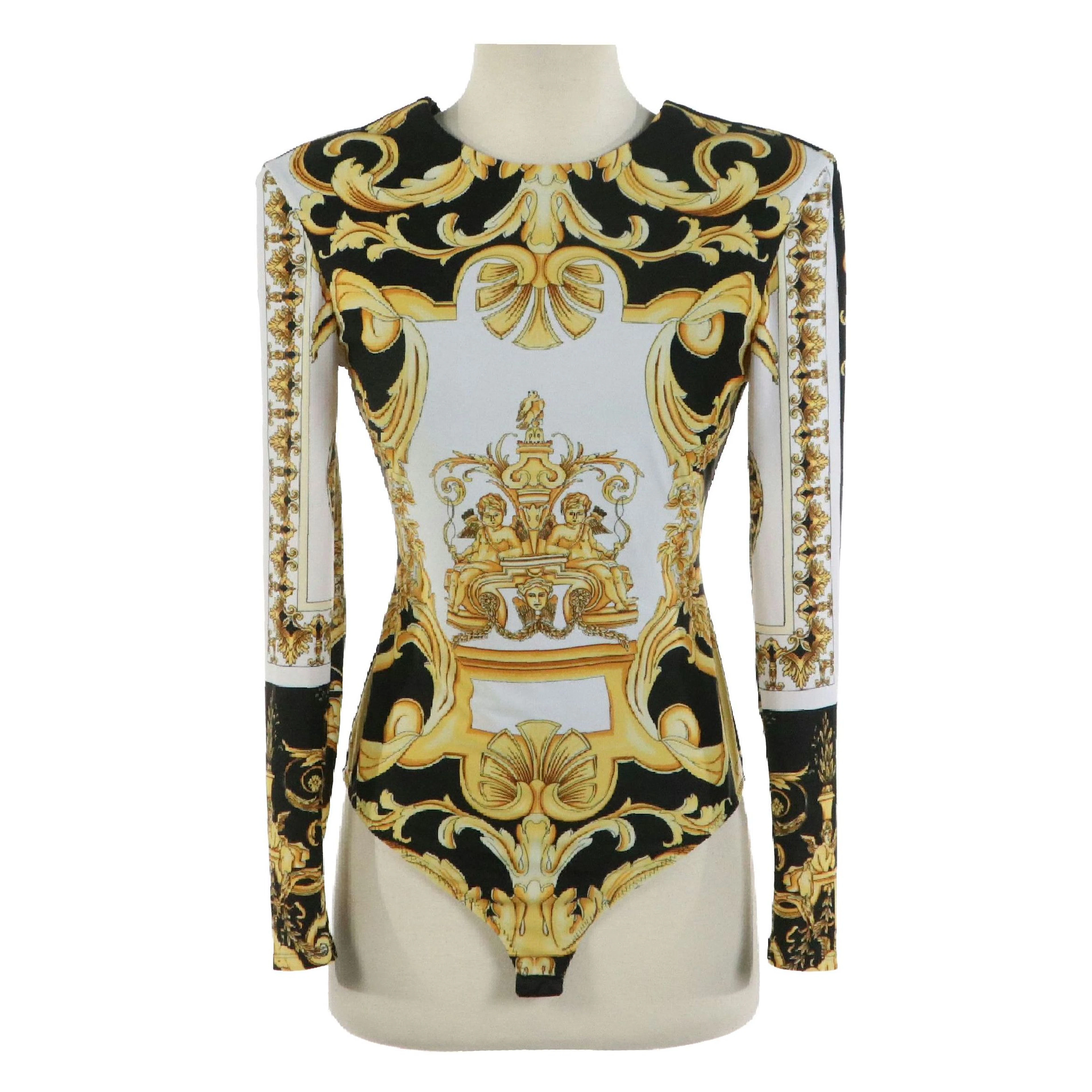 Versace Tribute Long Sleeve Baroque Pattern Jersey Bodysuit
