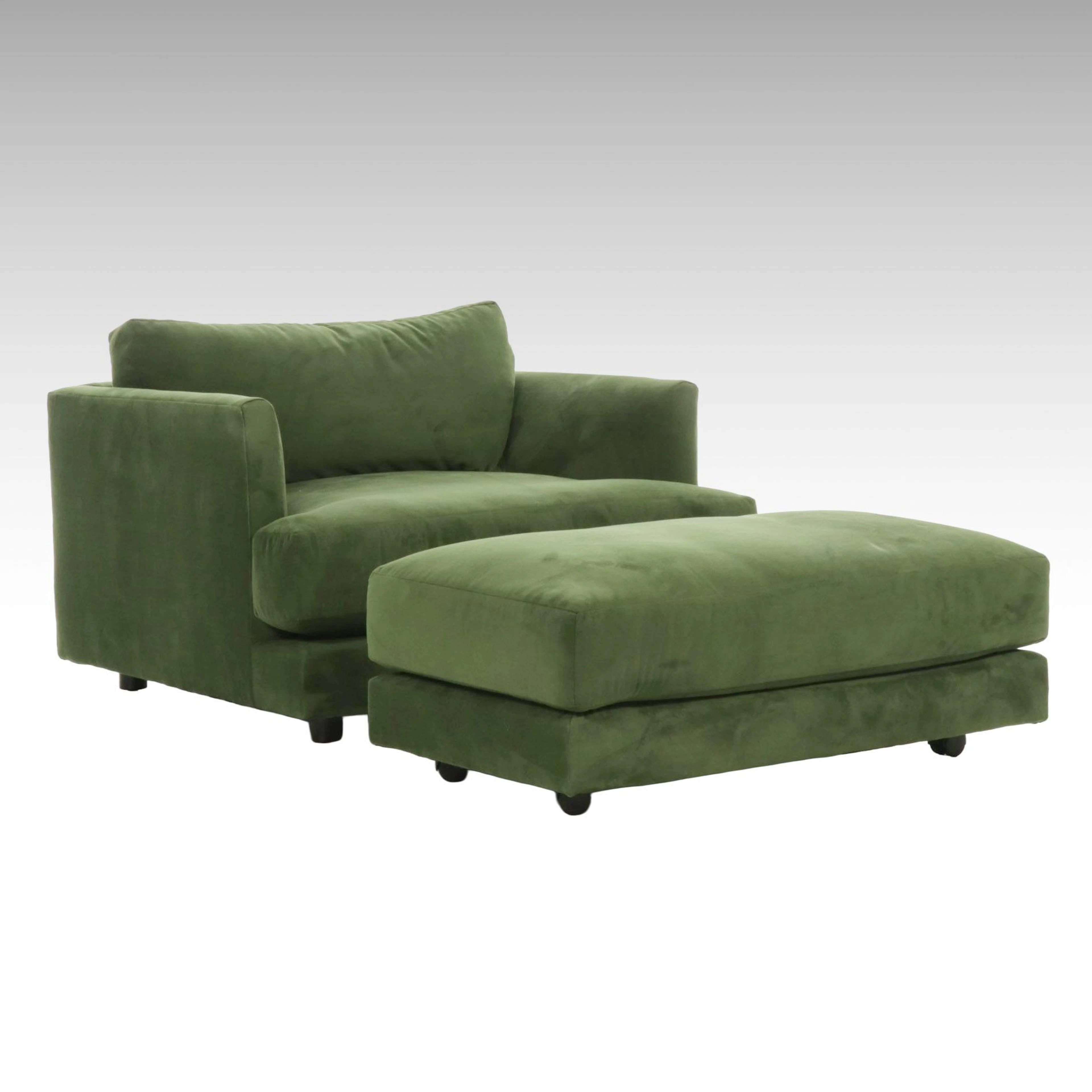 West Elm Velvet Upholstered Cube Lounge Chair and Ottoman, 2021