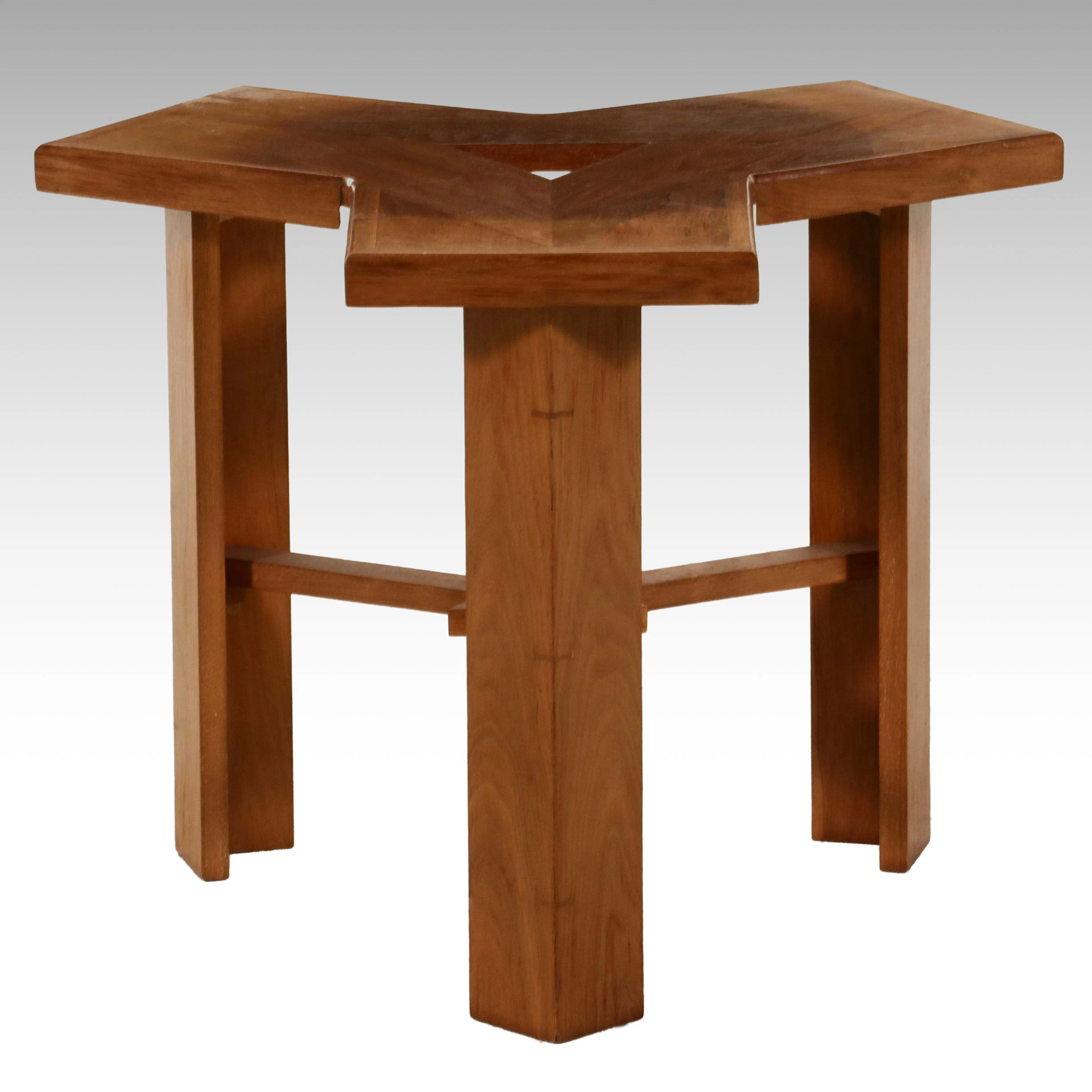 Frank Lloyd Wright Inspired Mahogany Triangle Side Table, 20th Century