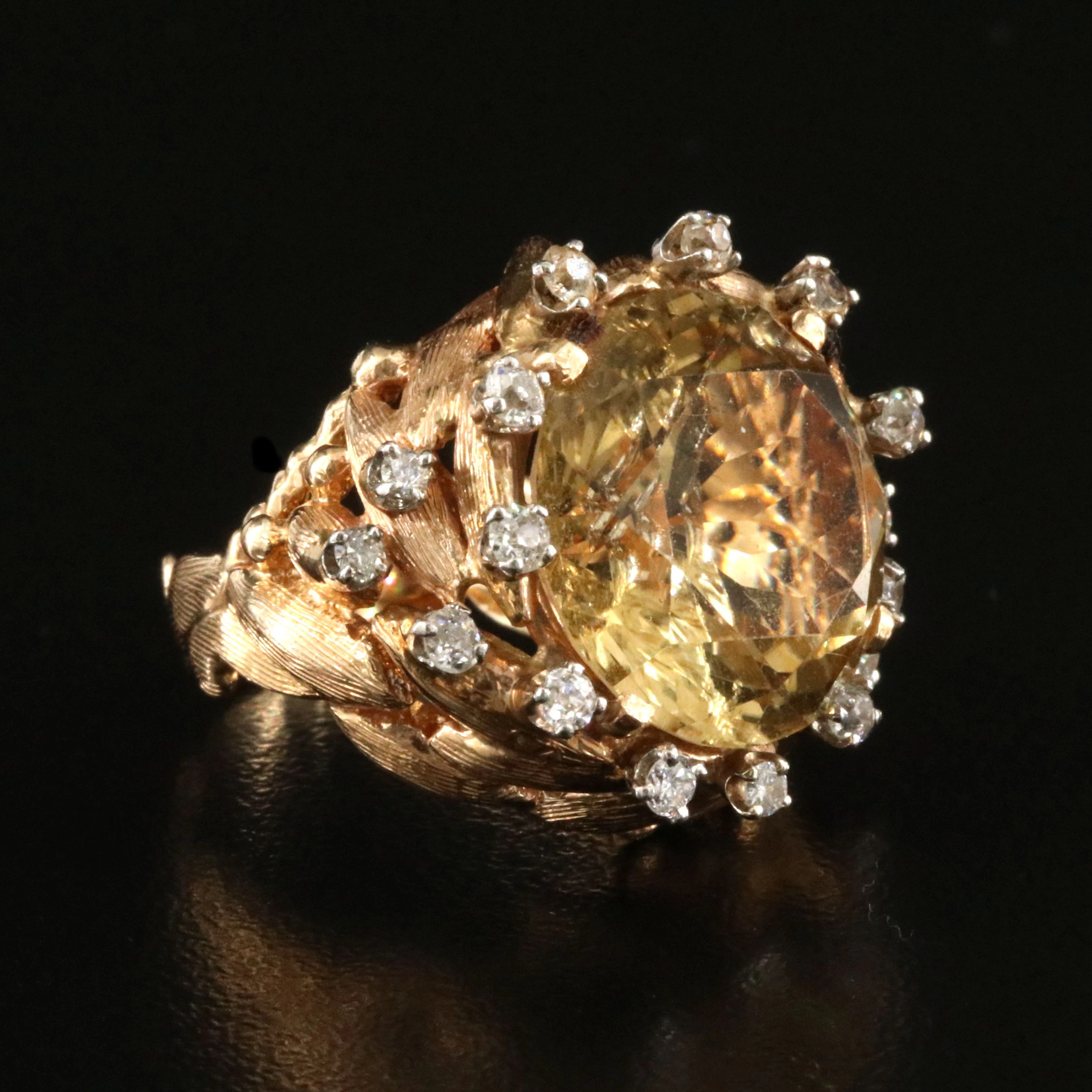 Biomorphic 14K 10.88 CT Citrine and Diamond Ring with Palladium Settings