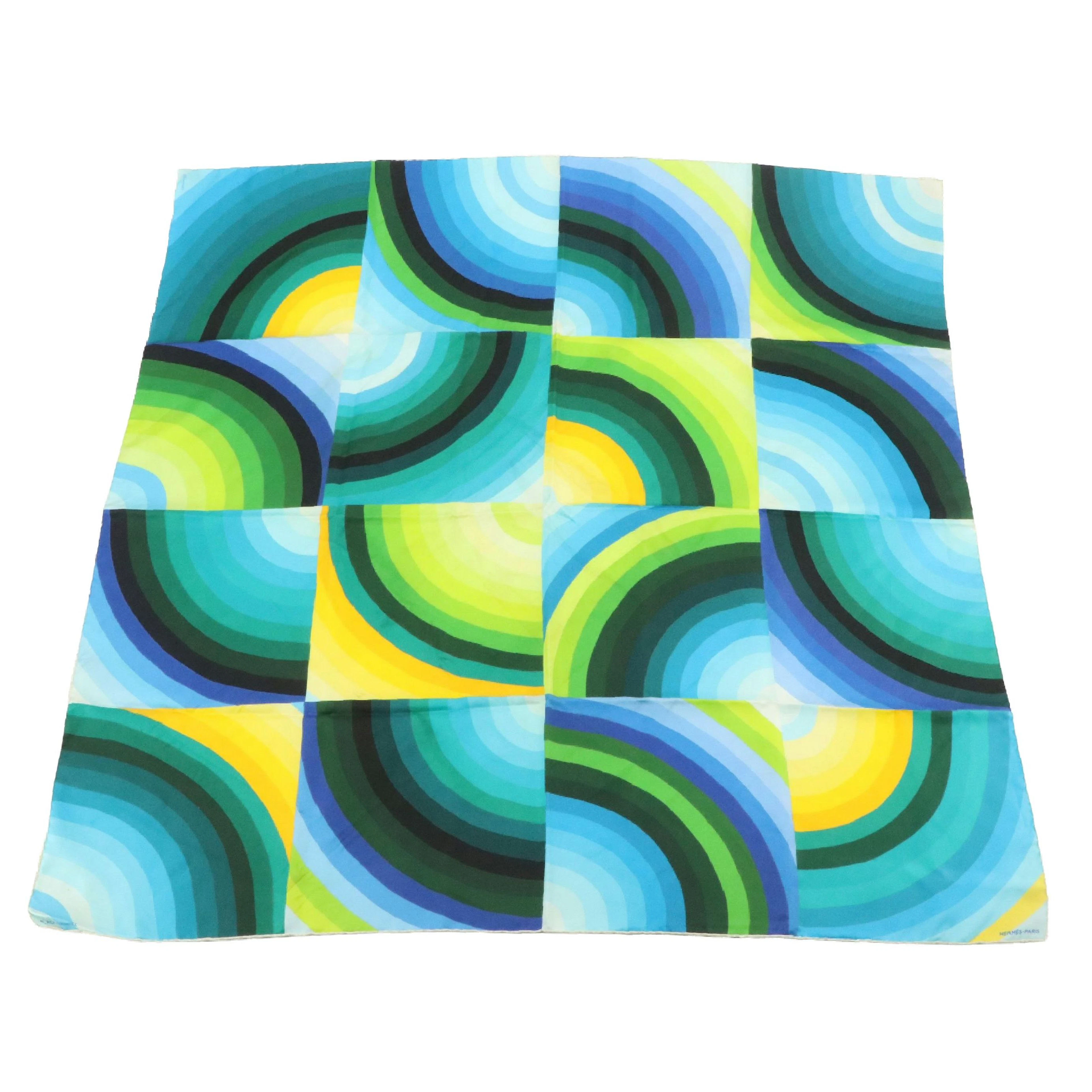 Hermés "Marcelina" Silk Twill Scarf 90 in Green and Blue Colorway