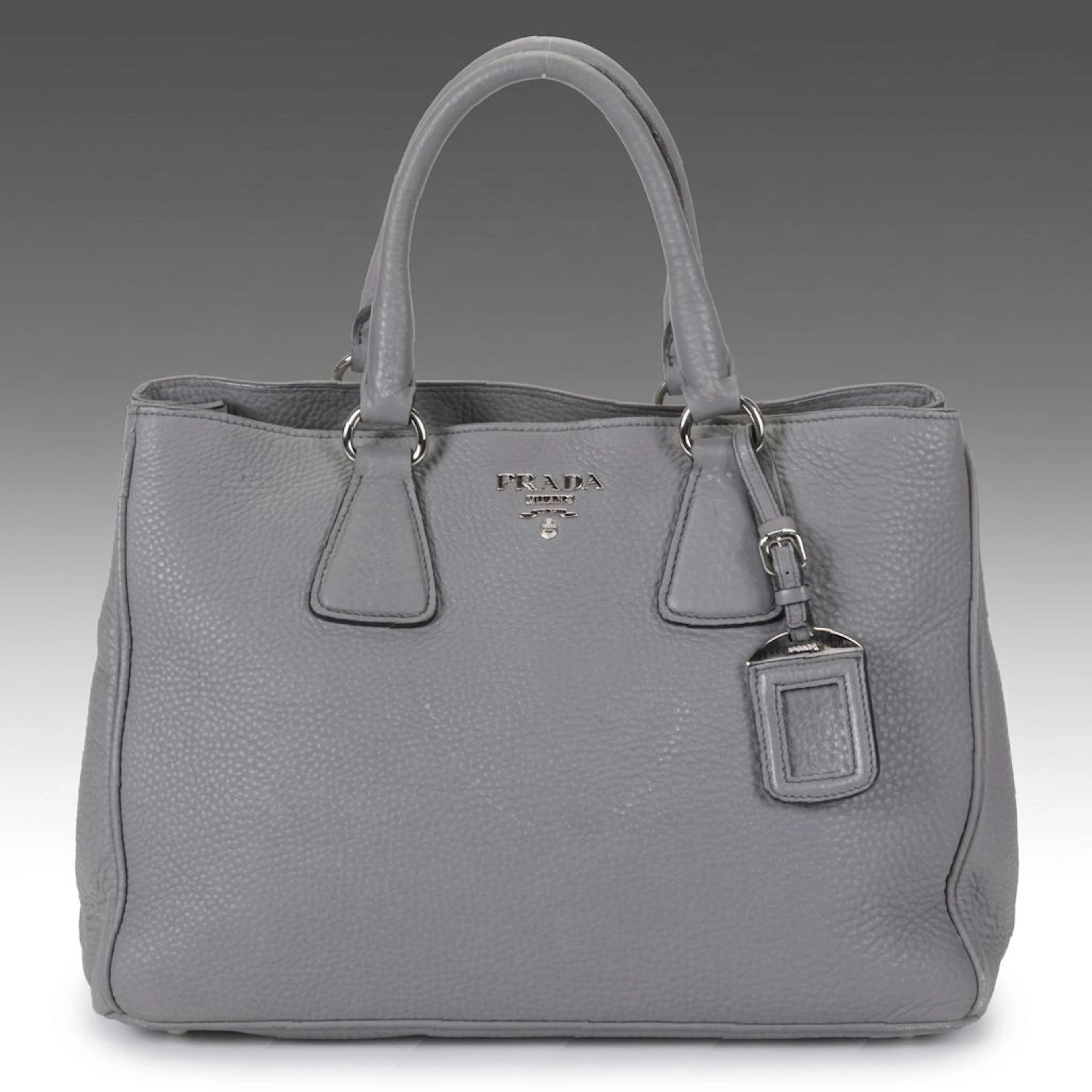 Prada Two-Way Tote Bag in Grey Vitello Daino Leather