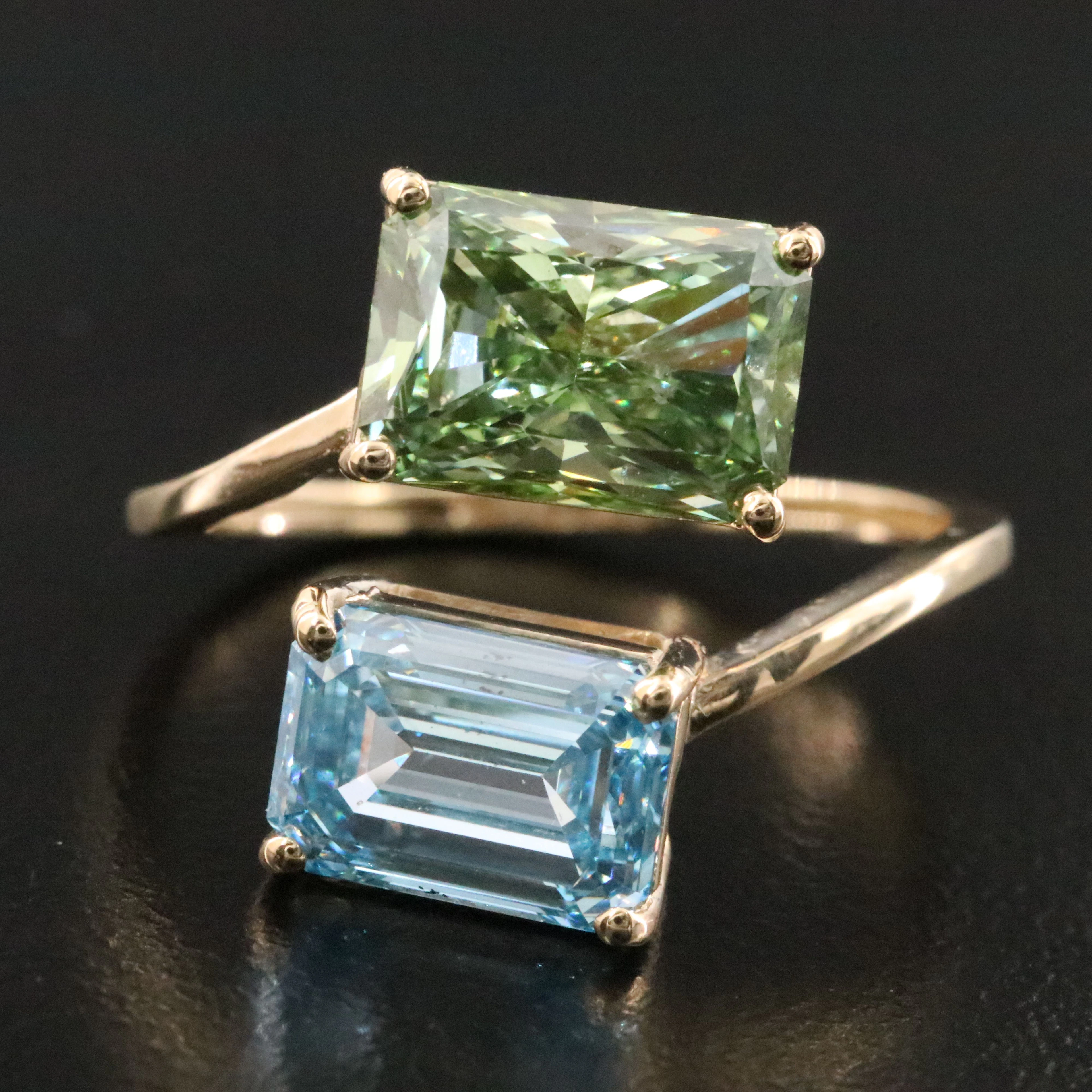 14K 4.04 CTW Fancy Green and Blue Lab Grown Diamond Ring with IGI Reports