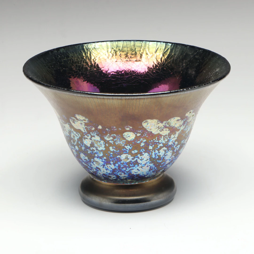 Carlson Craquelure Iridescent Art Glass Planter, 1988
