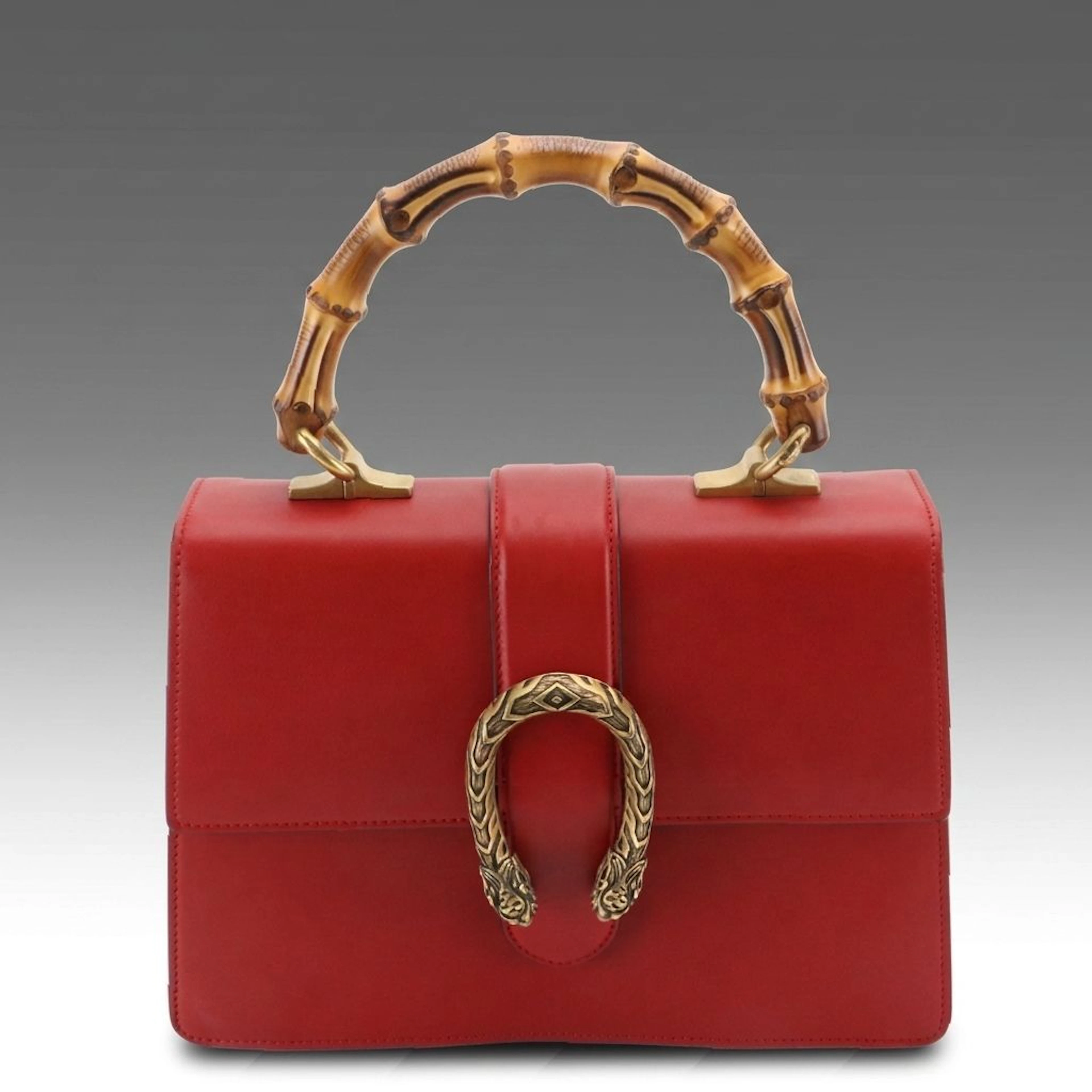 Gucci Dionysus Bamboo Top Handle Medium Bag in Red Leather