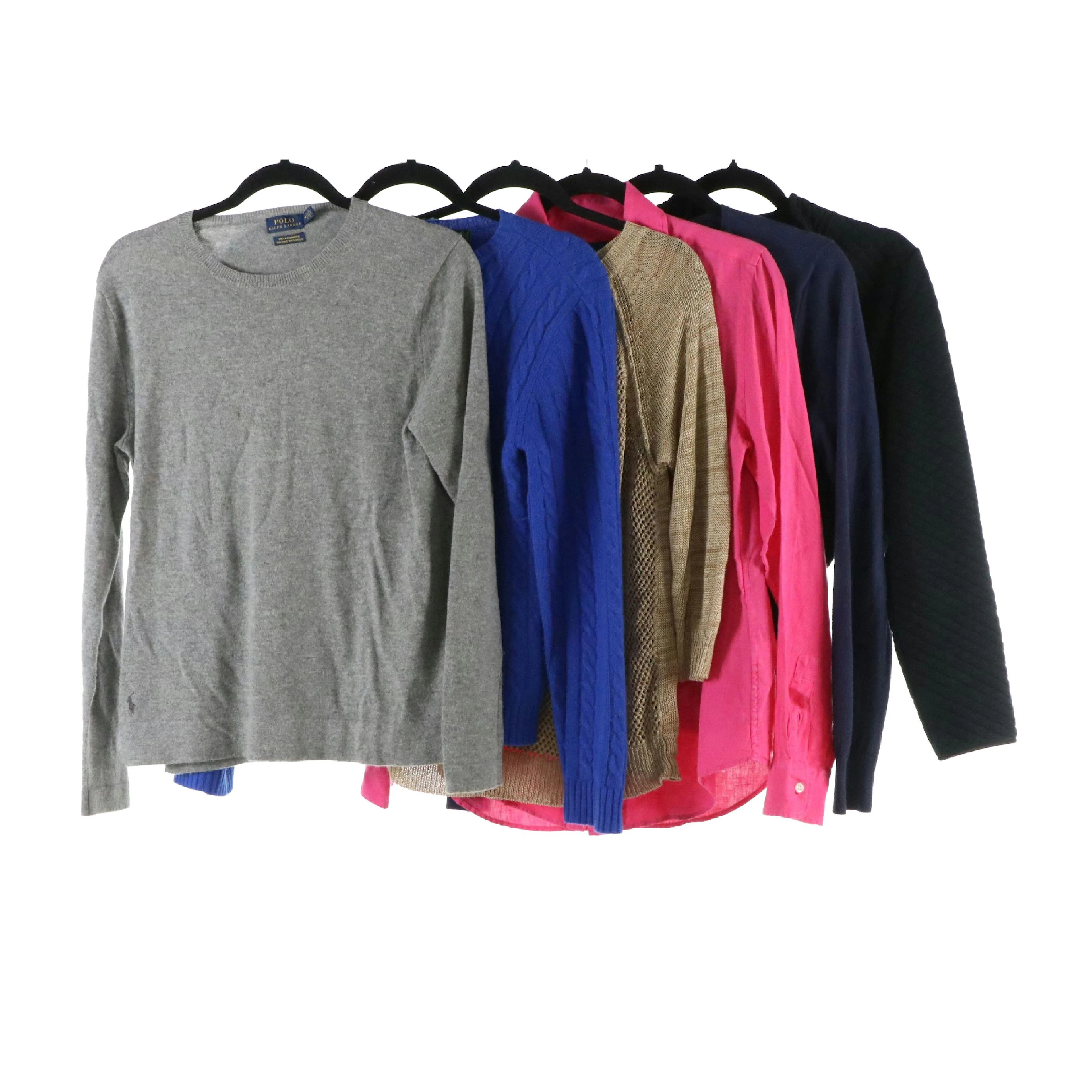 Collection of Ralph Lauren Cashmere Sweaters, Linen Knit Top, Cardigan & More