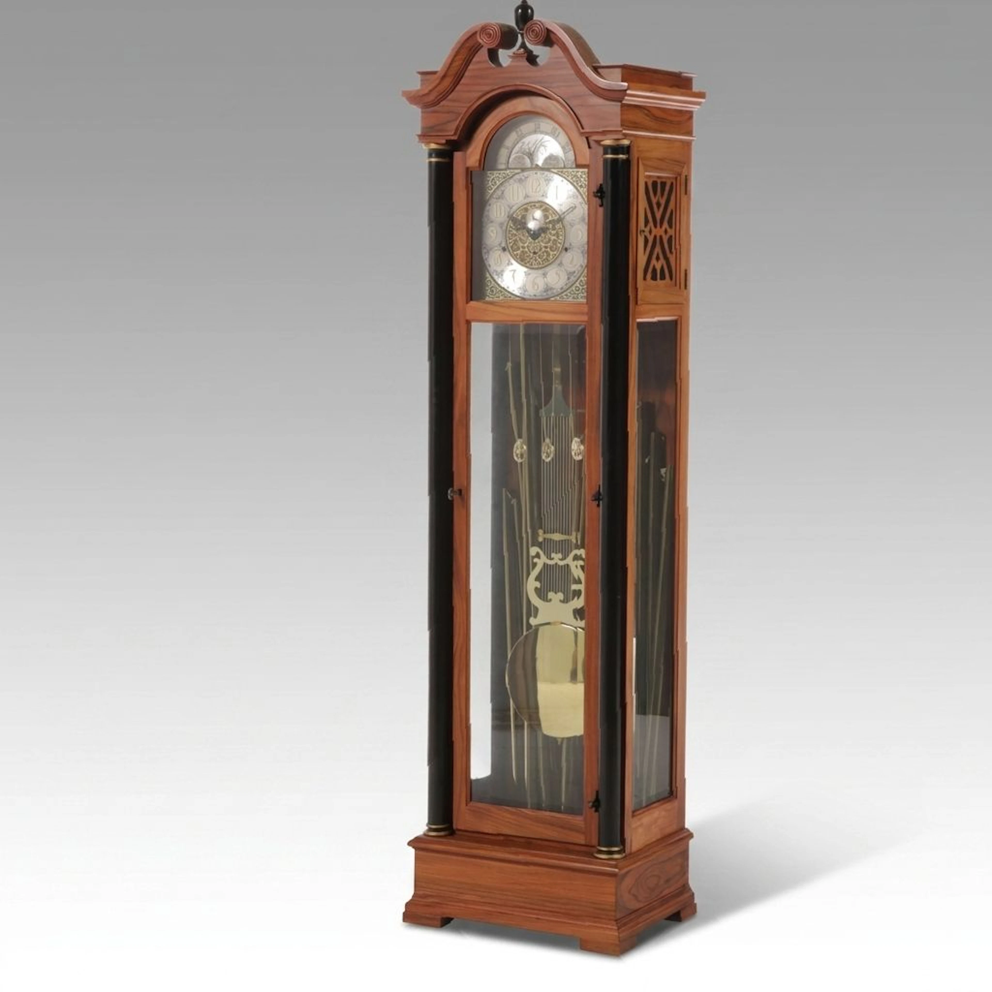 Colonial of Zeeland Federal Style Broken Bonnet Walnut Grandfather Clock