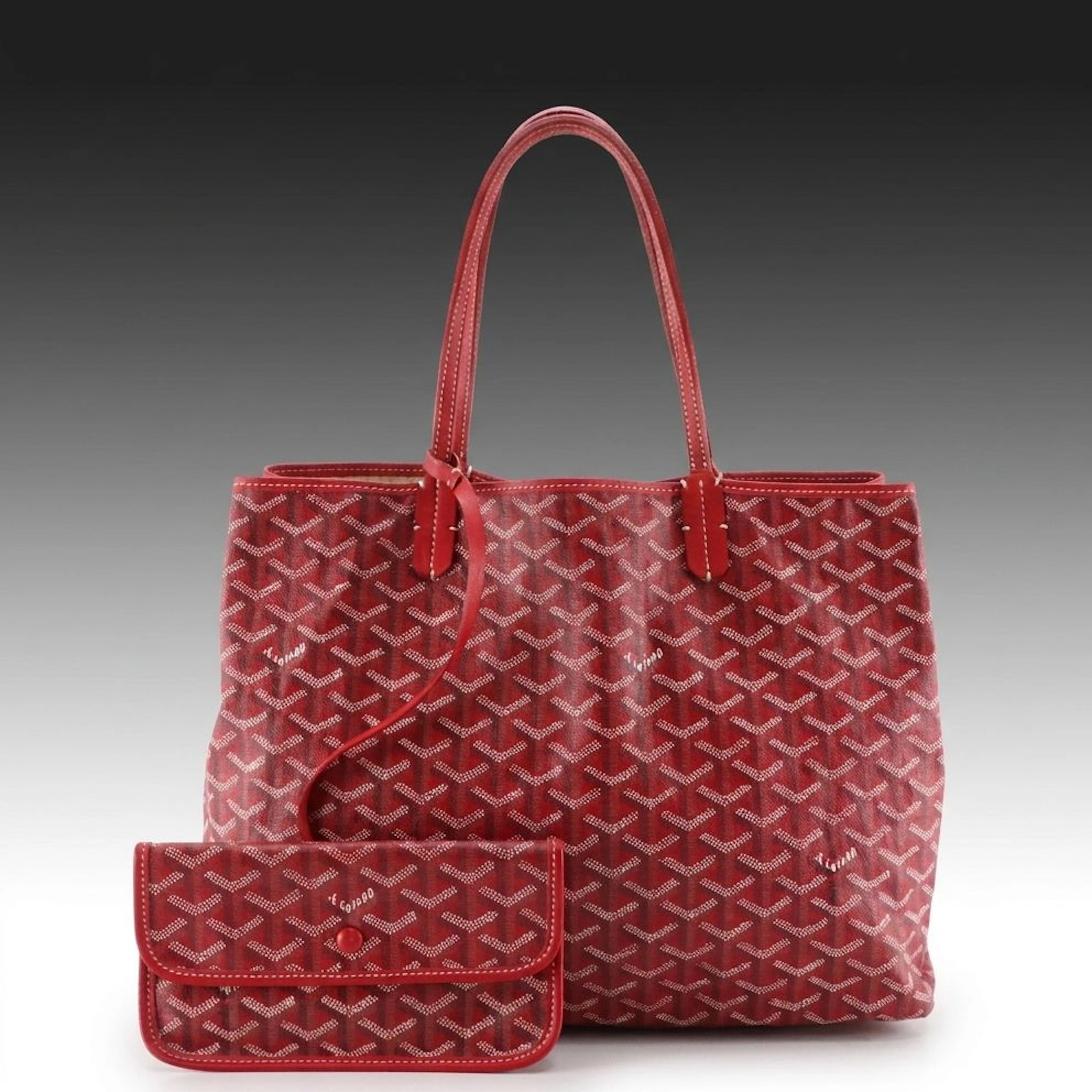 Goyard Saint Louis PM Tote Bag and Pouch in Red Goyardine Canvas