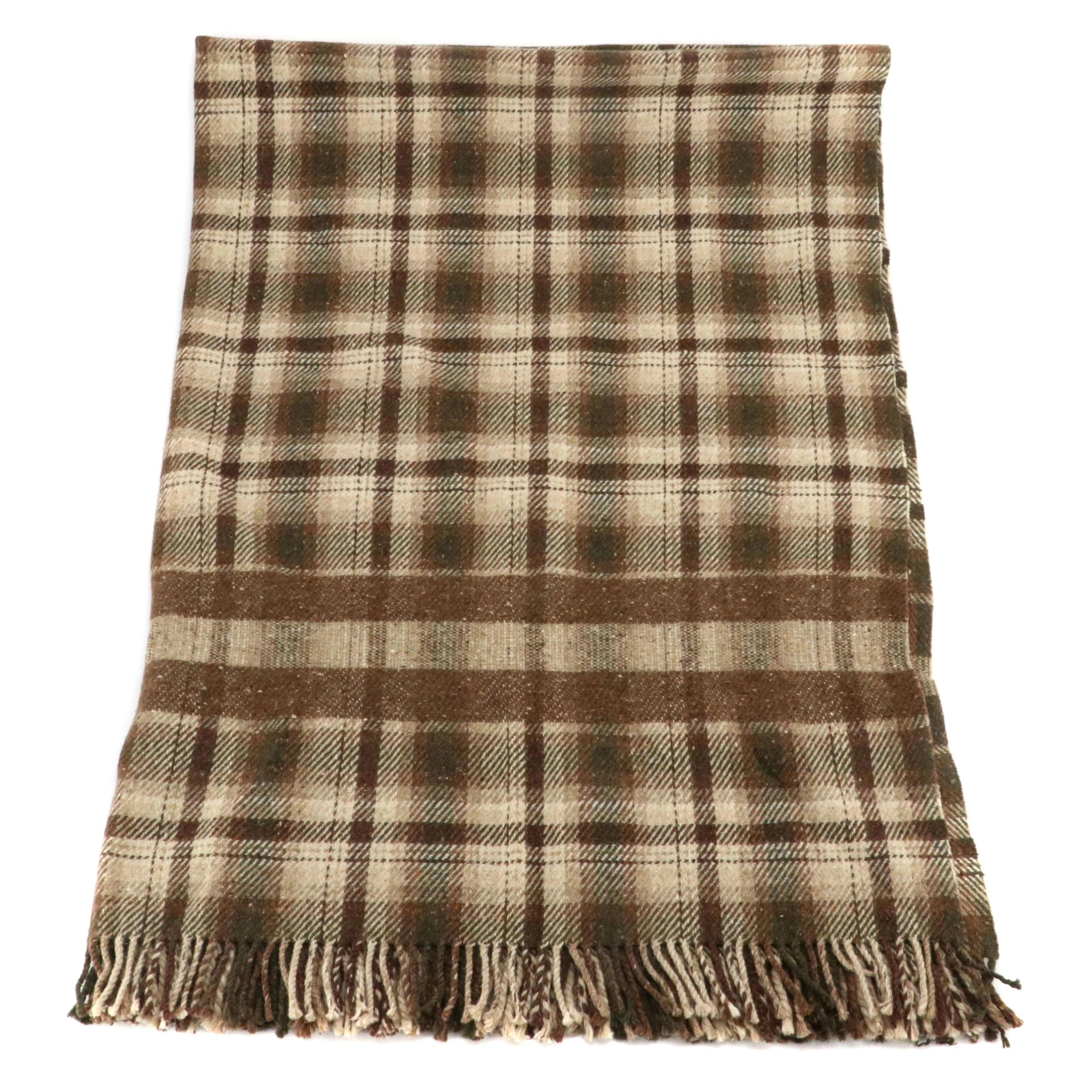 Hermès Plaid Wool Fringed Throw Blanket