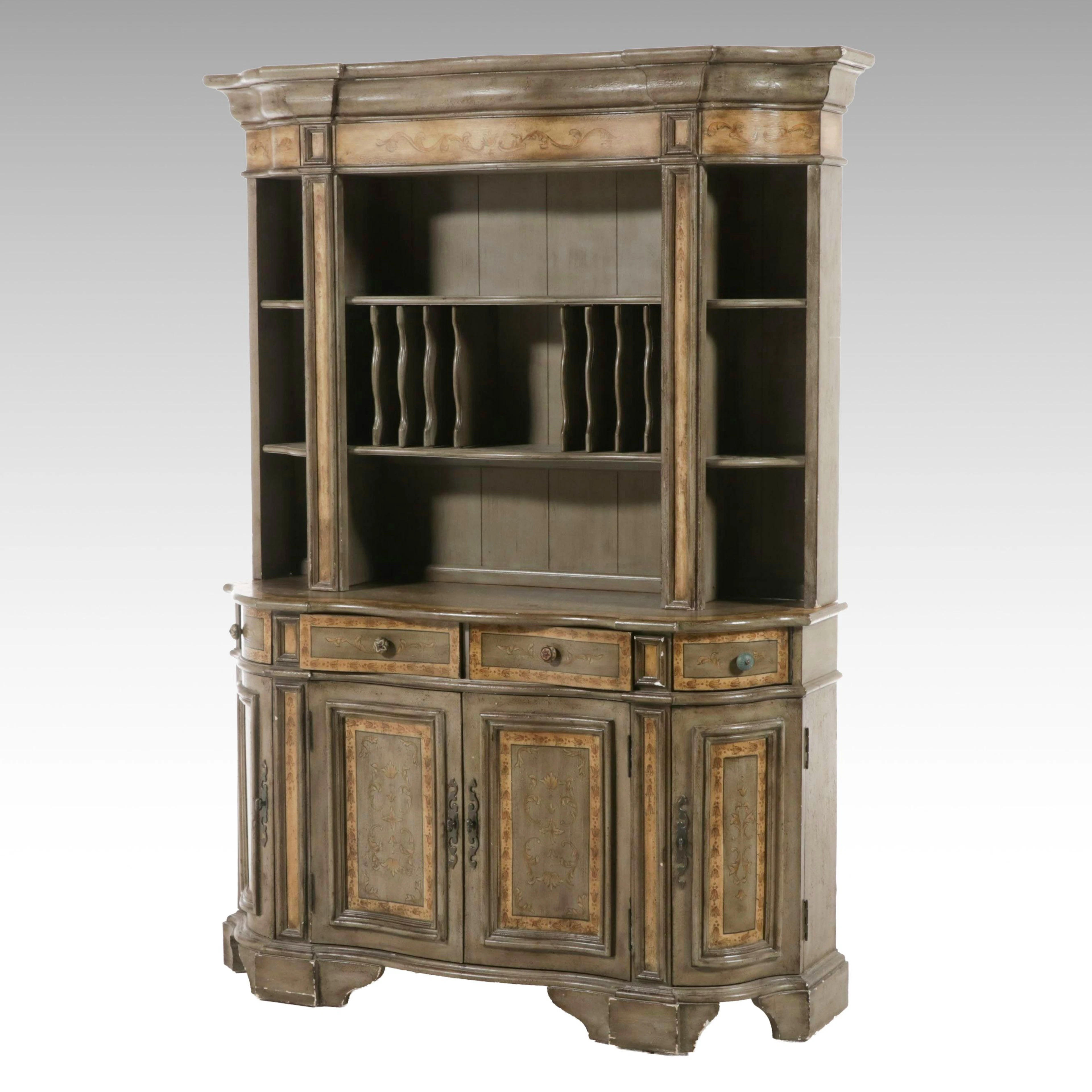 French Provincial Style Paint-Decorated Wood China Cabinet