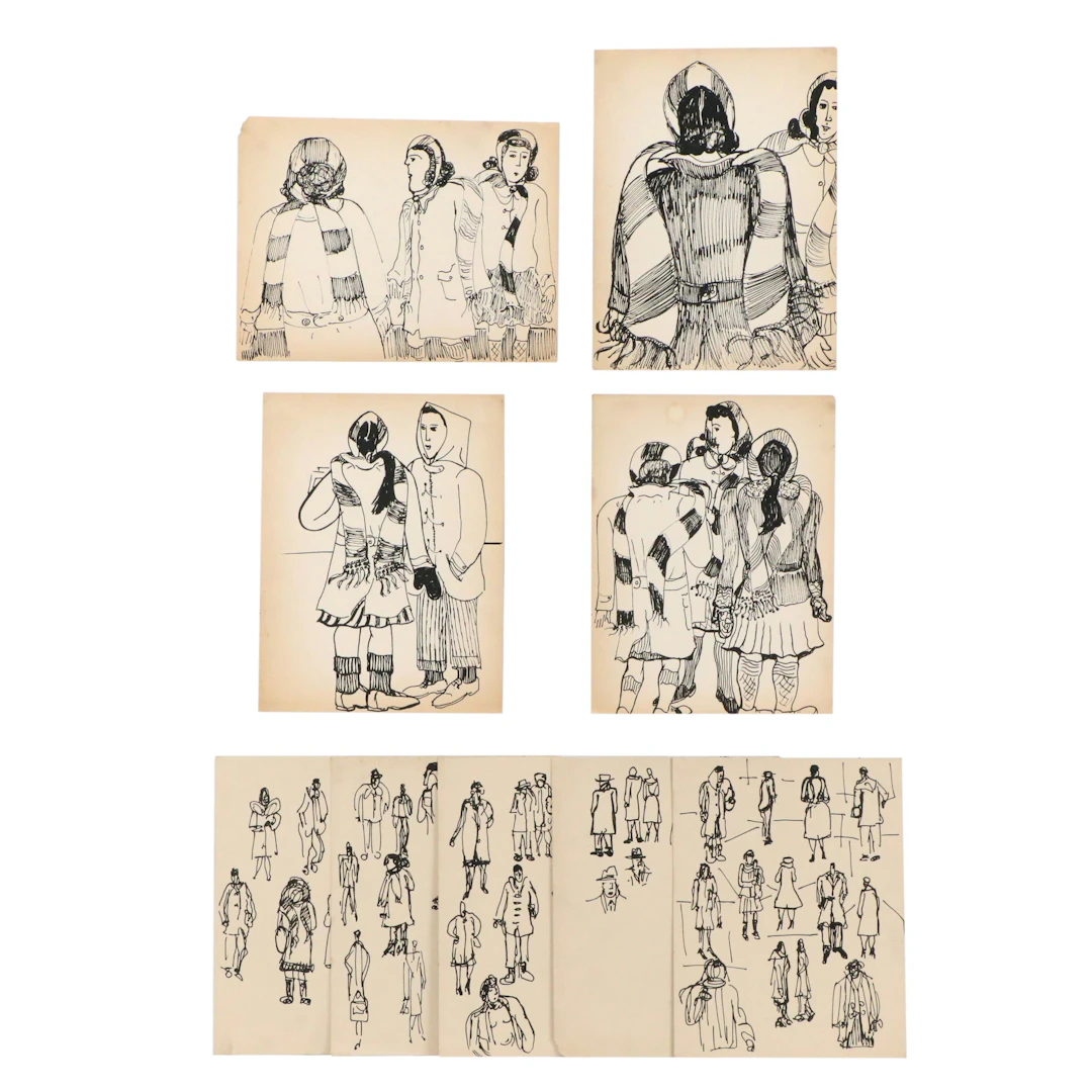 Achillo "Achi" Sullo Ink Drawings of Winter Figure Studies