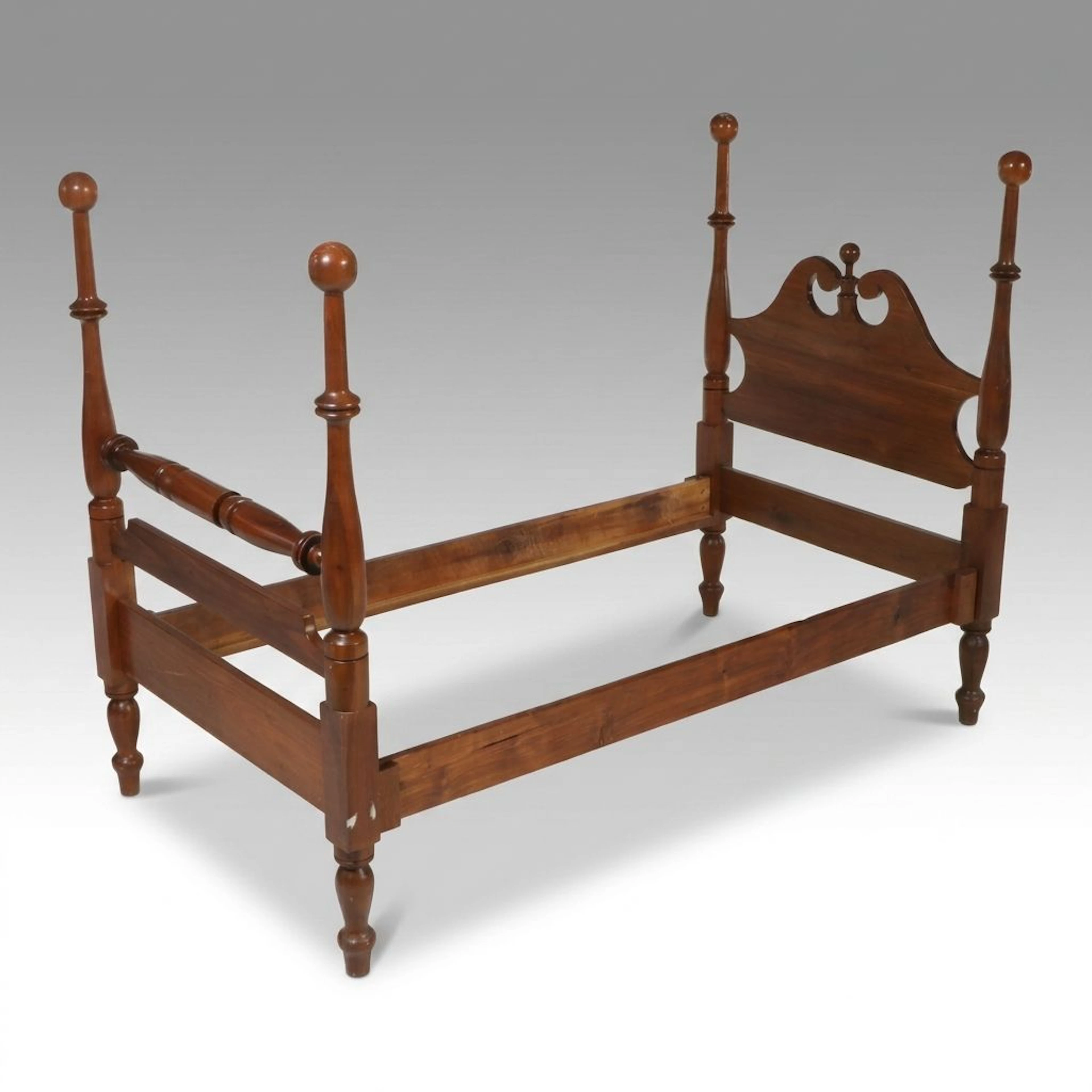 Handcrafted Country Style Cherry Twin-Size Cannonball Four-Poster Bed Frame