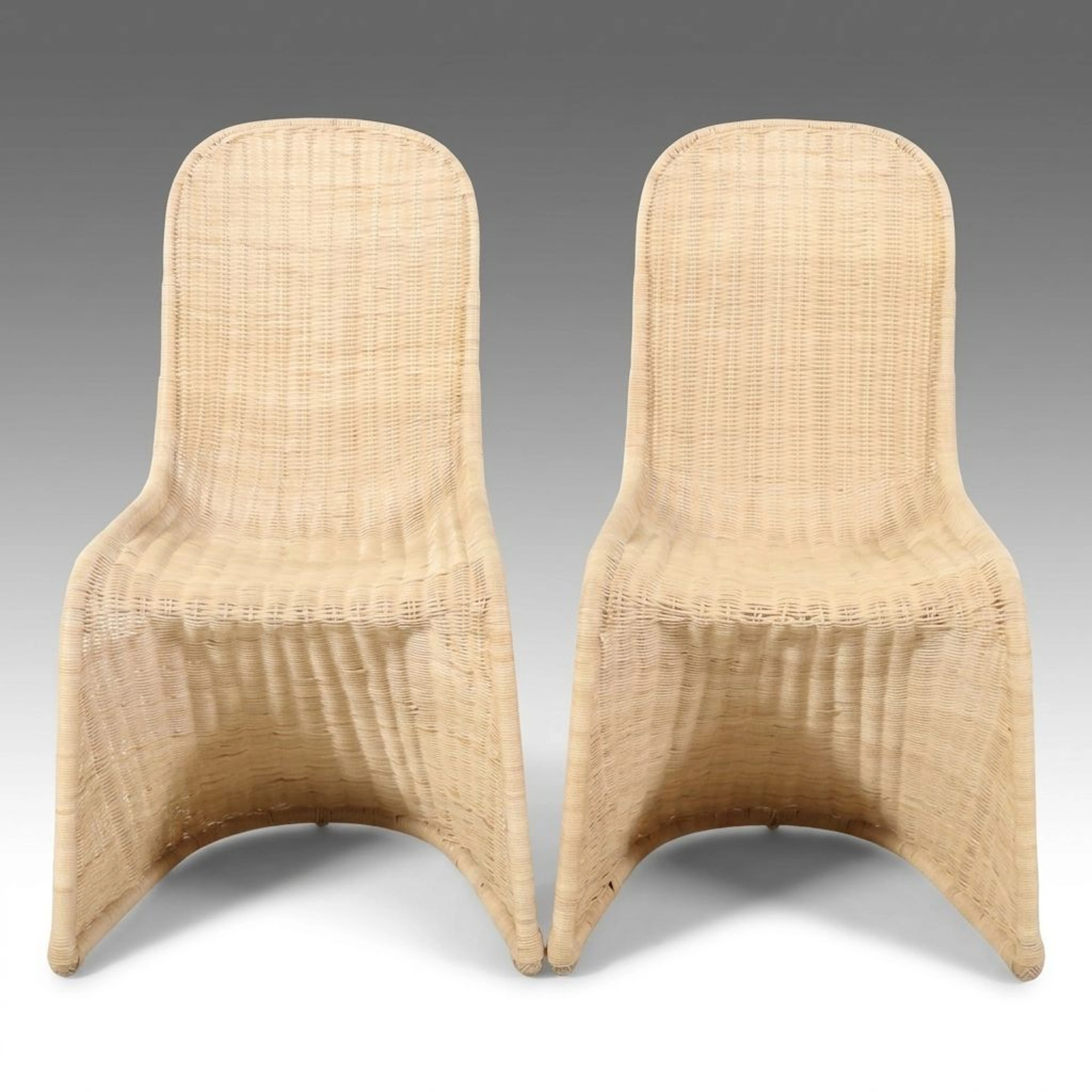Pair of Bentwood Wicker S-Chairs in the Style of Verner Panton