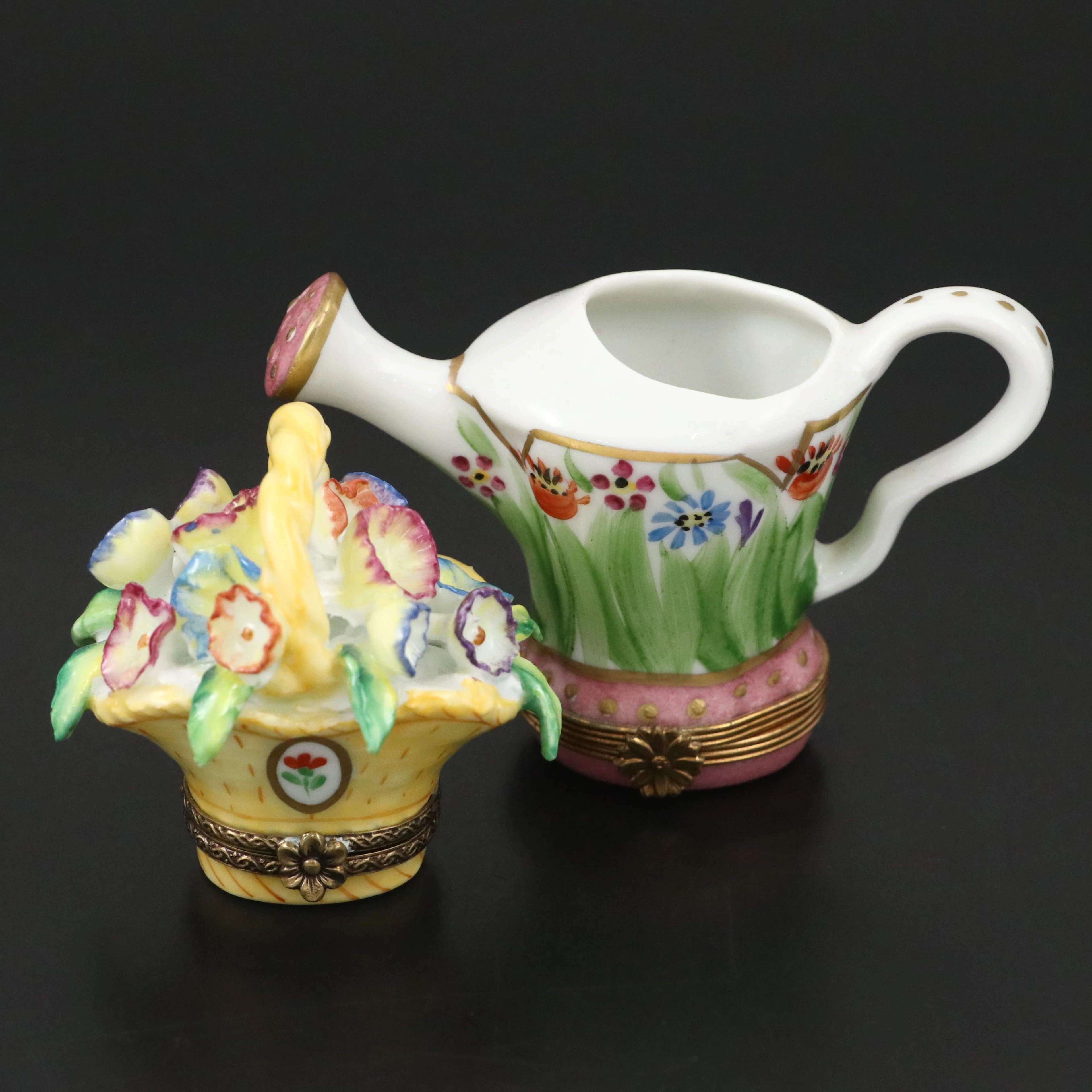 Chamart Flower Basket with Other French Limoges Teapot Box, Vintage