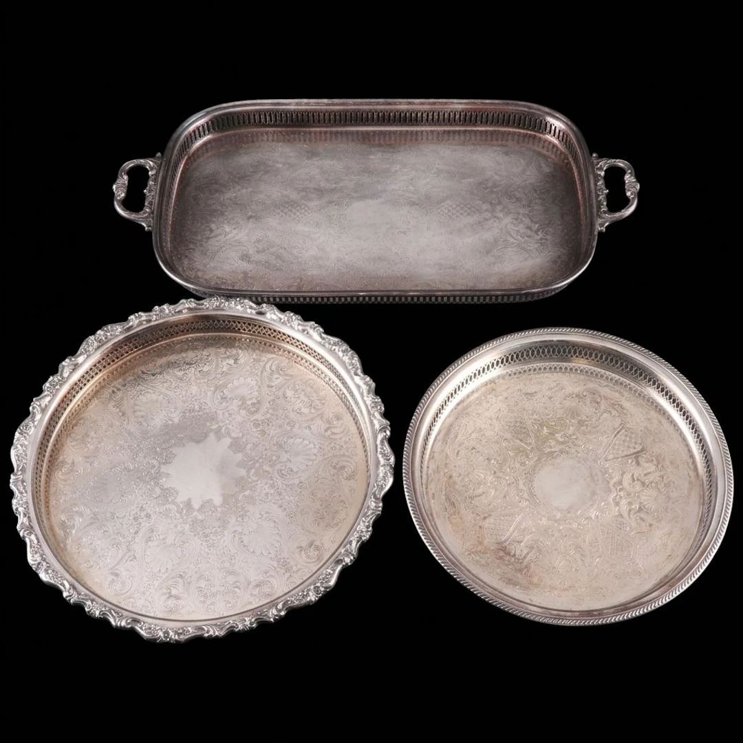 Oneida "Countess" and Other Chased Silver Plate Gallery Trays
