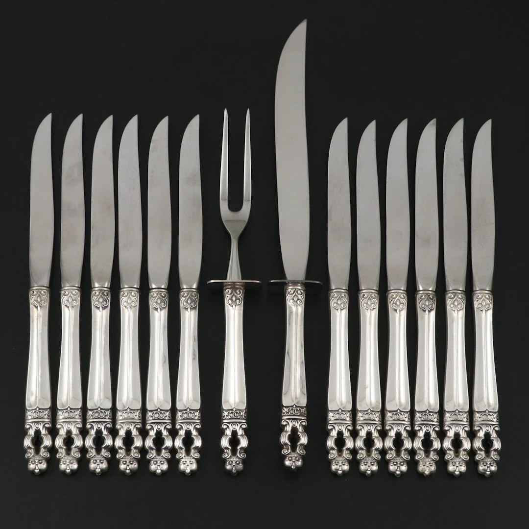 Gorham "Hispana-Sovereign" Sterling Handled Carving Set and Steak Knives