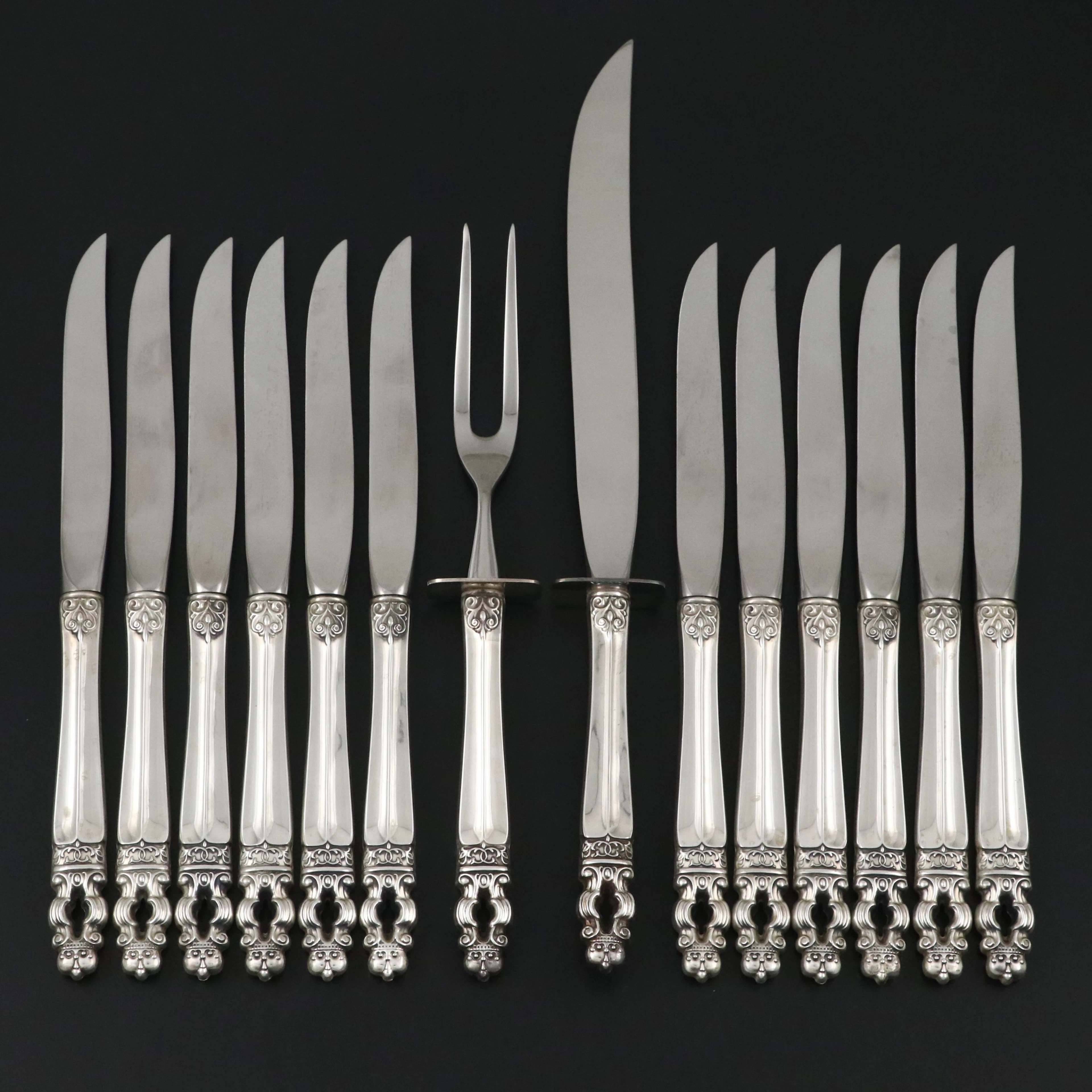 Gorham "Hispana-Sovereign" Sterling Handled Carving Set and Steak Knives