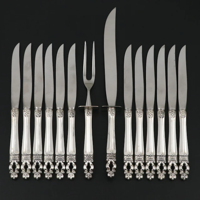 Gorham "Hispana-Sovereign" Sterling Handled Carving Set and Steak Knives