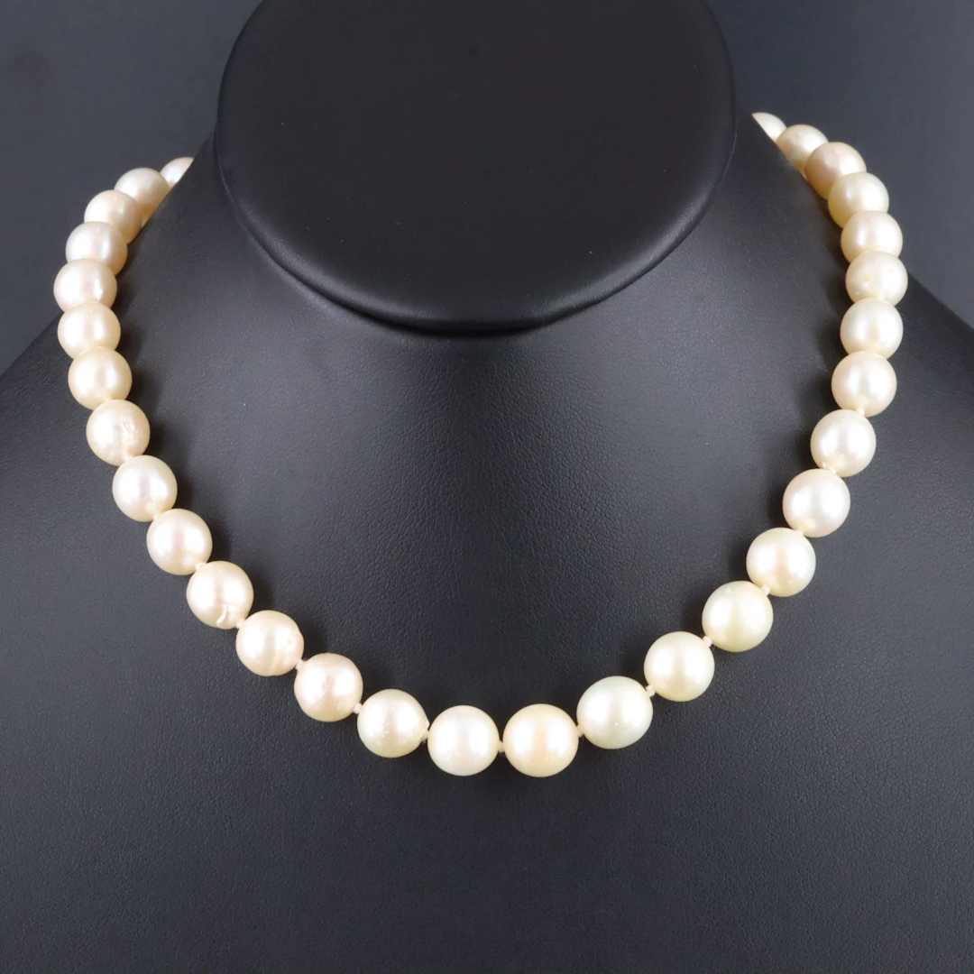 14K Pearl Necklace with Turquoise Accented Clasp